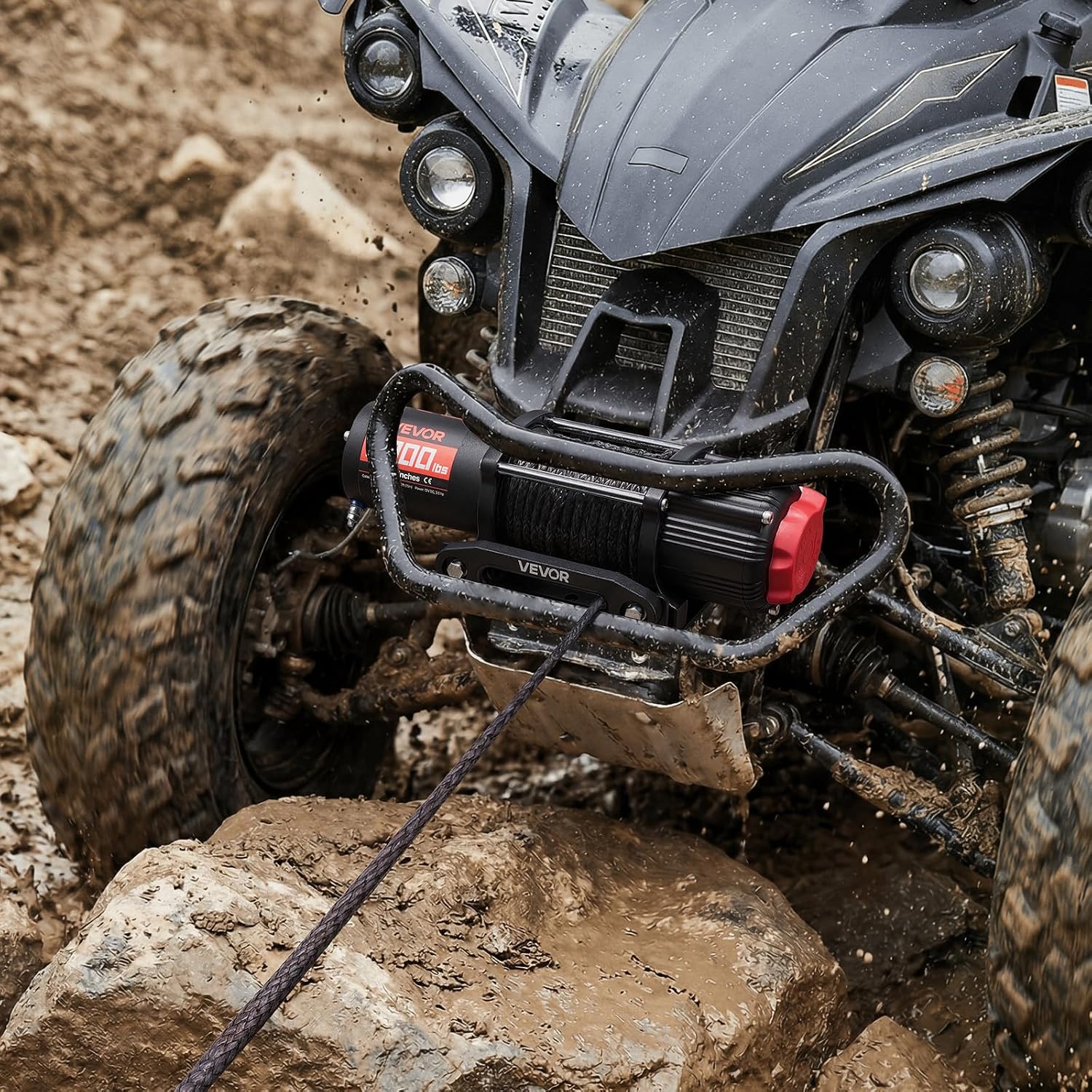 VEVOR 6000 lbs Electric Winch, 12V DC ATV/UTV Winch with Φ0.24 in x 49.2 ft Synthetic Rope, Wireless & Wired Remote Control, IP55 Waterproof, with Fairlead Mount Plate for Towing ATV UTV Off-Road