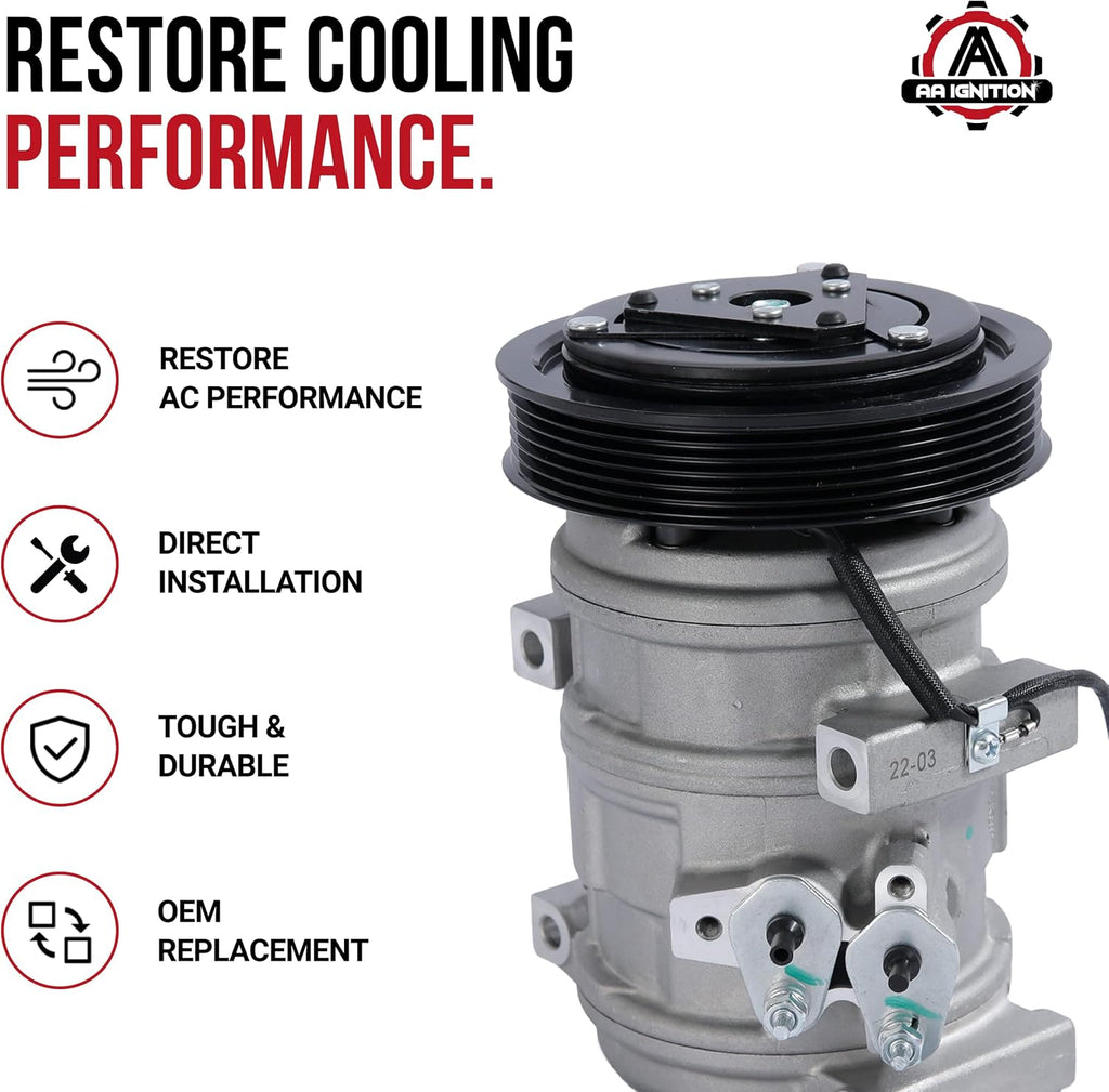 Automotive AC Compressor - Compatible with Acura & Honda Vehicles - MDX, TL, Accord, Odyssey, Pilot & Ridgeline - Replaces 38810RCAA01, 10736C, 639318 - HVAC Air Conditioning Compressor