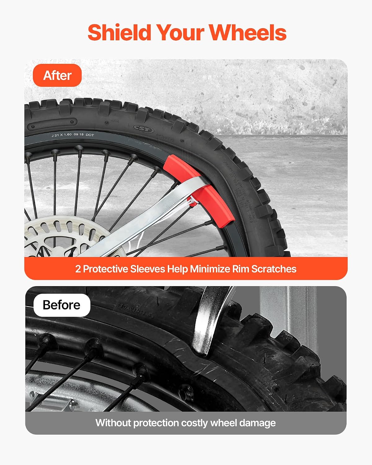 VEVOR Dirt Bike and Dual Sport Tire Changer, Fits for 16'-21' Wheels, 15/17/20/25 mm Axles, Heavy Duty Dirt Bike Tire Changing Tool Kit with Bead Breaker, Irons, Protective Sleeves, and Storage Bag