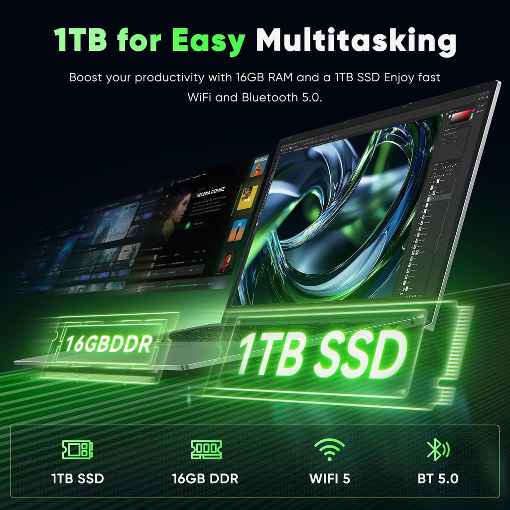 18.5' FHD Laptop Computer, 16GB RAM 1TB SSD, Dual-Core m3-8100Y up to 3.4GHz, HDMI,RJ45,Large Screen Win11 Laptop for Student, Home Business, Multitasking & Entertainment