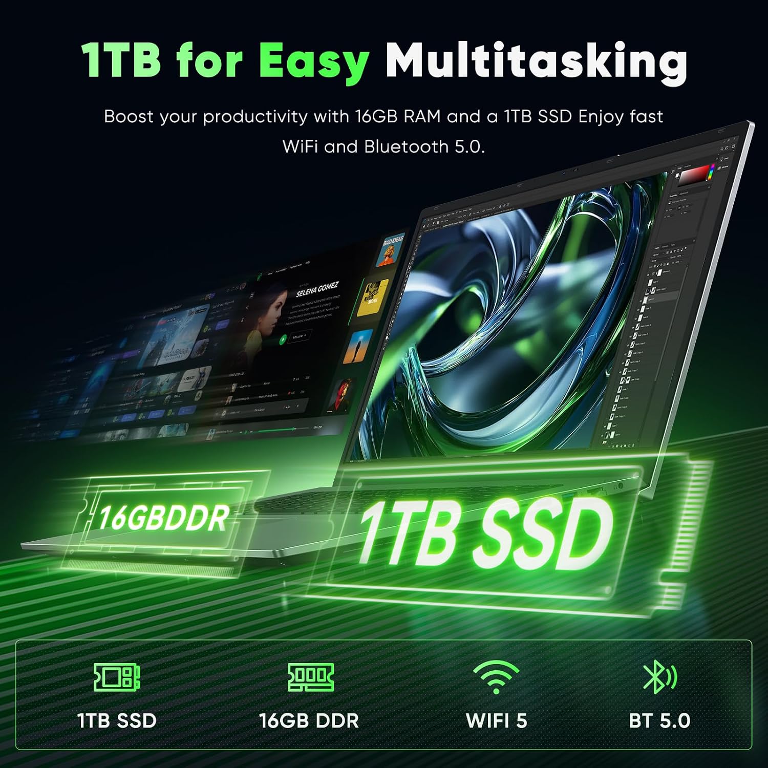 18.5' FHD Laptop Computer, 16GB RAM 1TB SSD, Dual-Core m3-8100Y up to 3.4GHz, HDMI,RJ45,Large Screen Win11 Laptop for Student, Home Business, Multitasking & Entertainment