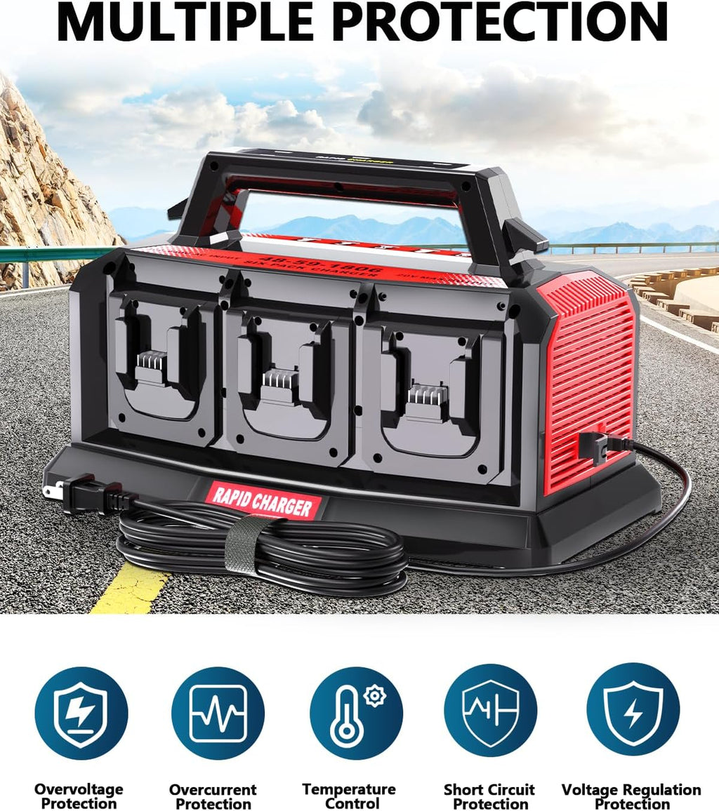 Adisipsoarin Super Battery Charger for Milwaukee M18 Battery, 6-Ports Simultaneous Rapid Charger Station Compatible with Milwaukee 18v Li-Ion Battery and Tools 48-59-1807 Charger