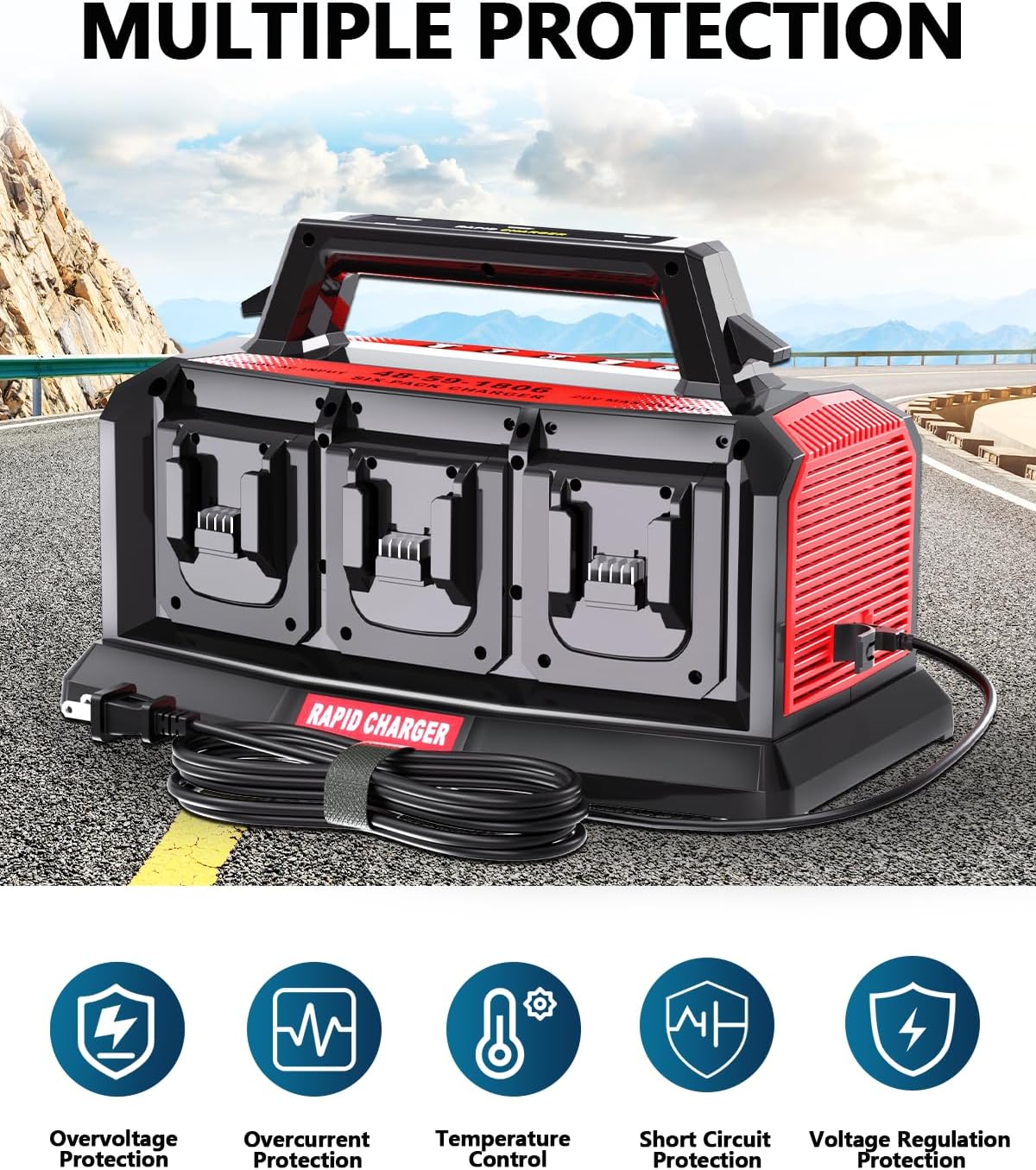 Adisipsoarin Super Battery Charger for Milwaukee M18 Battery, 6-Ports Simultaneous Rapid Charger Station Compatible with Milwaukee 18v Li-Ion Battery and Tools 48-59-1807 Charger