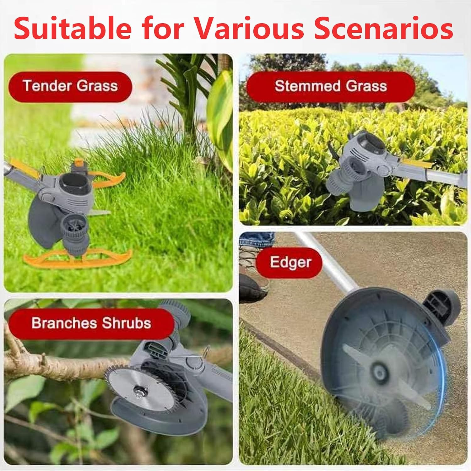 Cordless Weed Wacker & Edger, 3-in-1 Weed Trimmer Battery Operated, Electric Grass Edger Trimmer with 3 Cutting Blade Types, Lawn Mower for Patio Lawn Garden