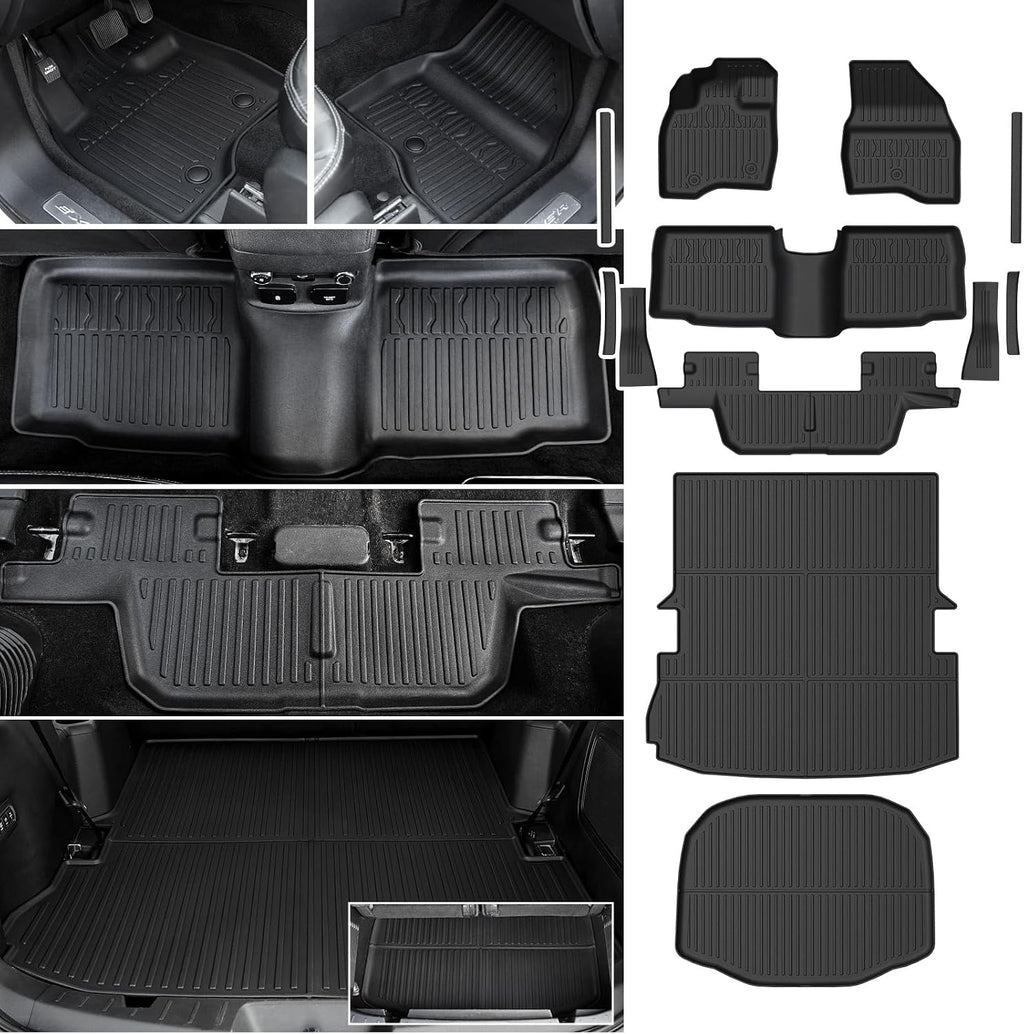 Floor Mats Cargo Mat Set for 2015-2019 Ford Explorer 7 Seats, Extra Sub-Trunk Mat and Door Sill Guards, All Weather TPE Floor Liners Cargo Liner Trunk Lower Mat Accessories