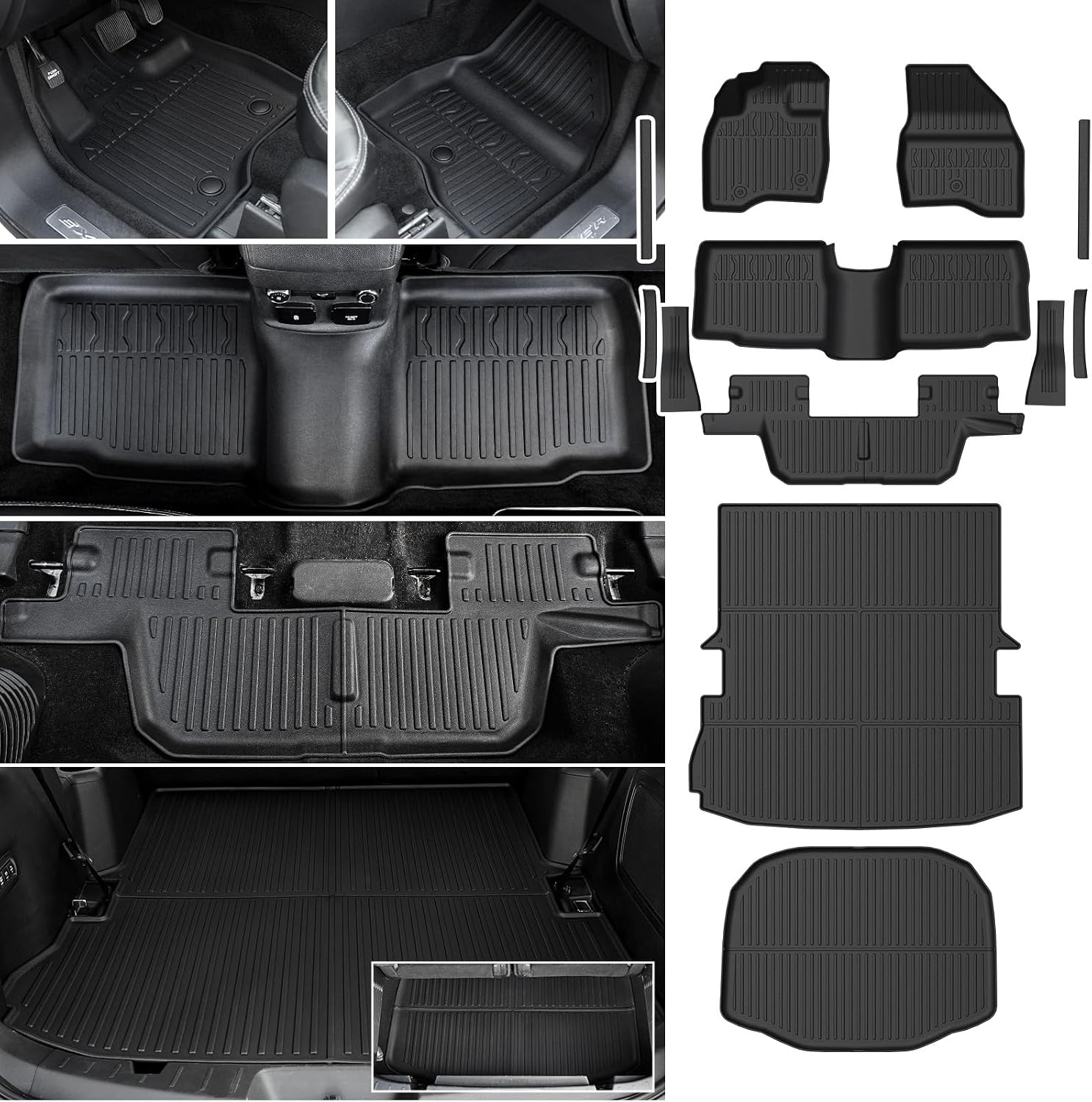 Floor Mats Cargo Mat Set for 2015-2019 Ford Explorer 7 Seats, Extra Sub-Trunk Mat and Door Sill Guards, All Weather TPE Floor Liners Cargo Liner Trunk Lower Mat Accessories