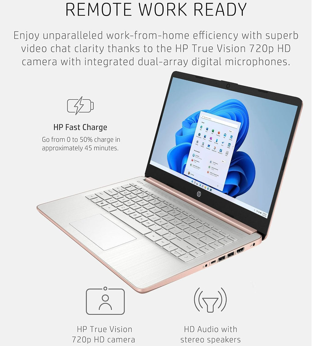 HP Touchscreen Laptop Computer for Student Home Study, 1-Year Office 365, Intel Processor, 8GB RAM, 256GB PCIe SSD, WiFi 6, BT 5.4, 14 inch, Webcam, Type-C, HDMI, Pale Rose Gold, Windows 11S (Renewed)