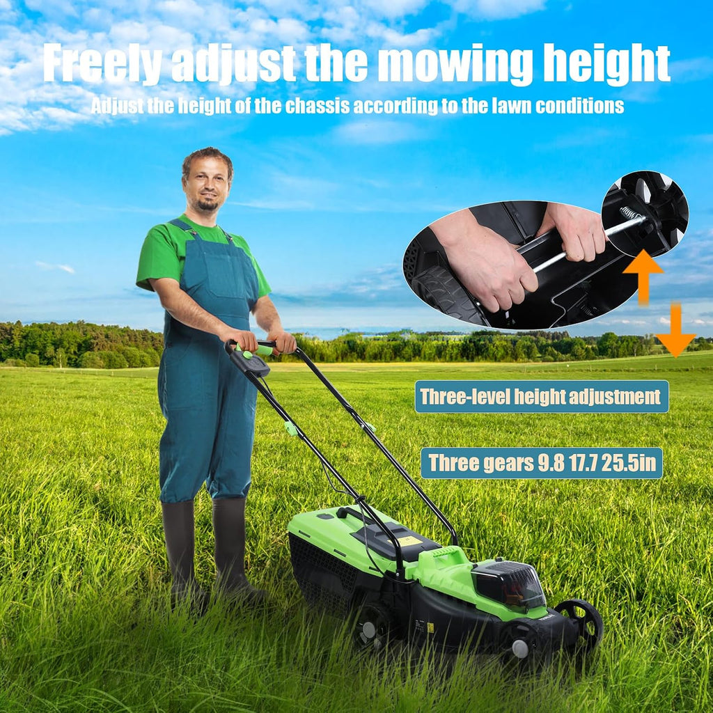 1600W Powerful 30L Grass Tank Electric Lawn Mower,Walk-Behind & Self Propelled &, Cordless Push Lawn Mower with Upgraded Brushless Motor for Yard & Garden (Green)