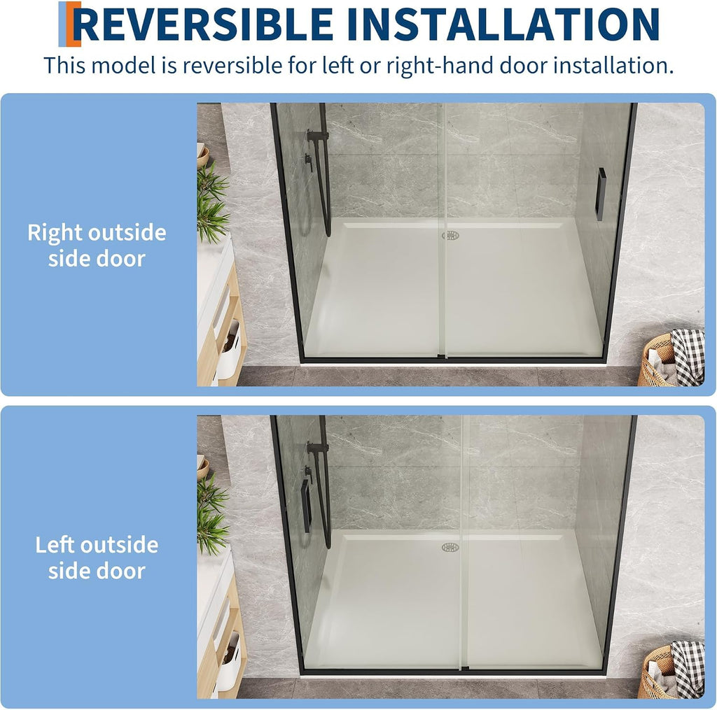Framed Sliding Shower Door 56–60 Inch W x 72 Inch H – Dual Sliding Tempered Glass Panels with Easy-Clean Coating, Matte Black Aluminum Frame, Modern Shower Enclosure for Main Bathroom