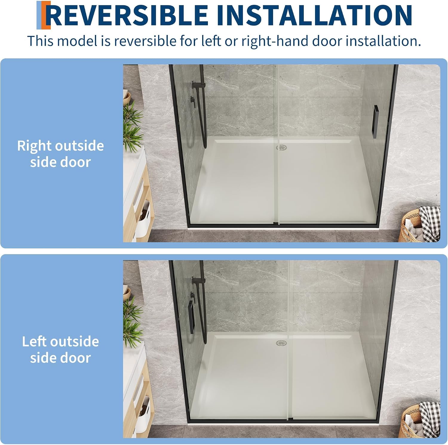Framed Sliding Shower Door 56–60 Inch W x 72 Inch H – Dual Sliding Tempered Glass Panels with Easy-Clean Coating, Matte Black Aluminum Frame, Modern Shower Enclosure for Main Bathroom