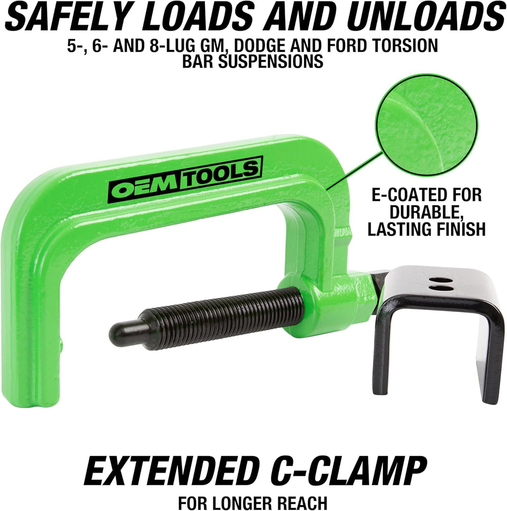OEMTOOLS 37278 Torsion Bar Tool, Heavy Duty Torsion Bar Removal Tool for GM Ford Chrysler, Extended C Frame with Ford Dodge Adapter for Suspension Key Removal
