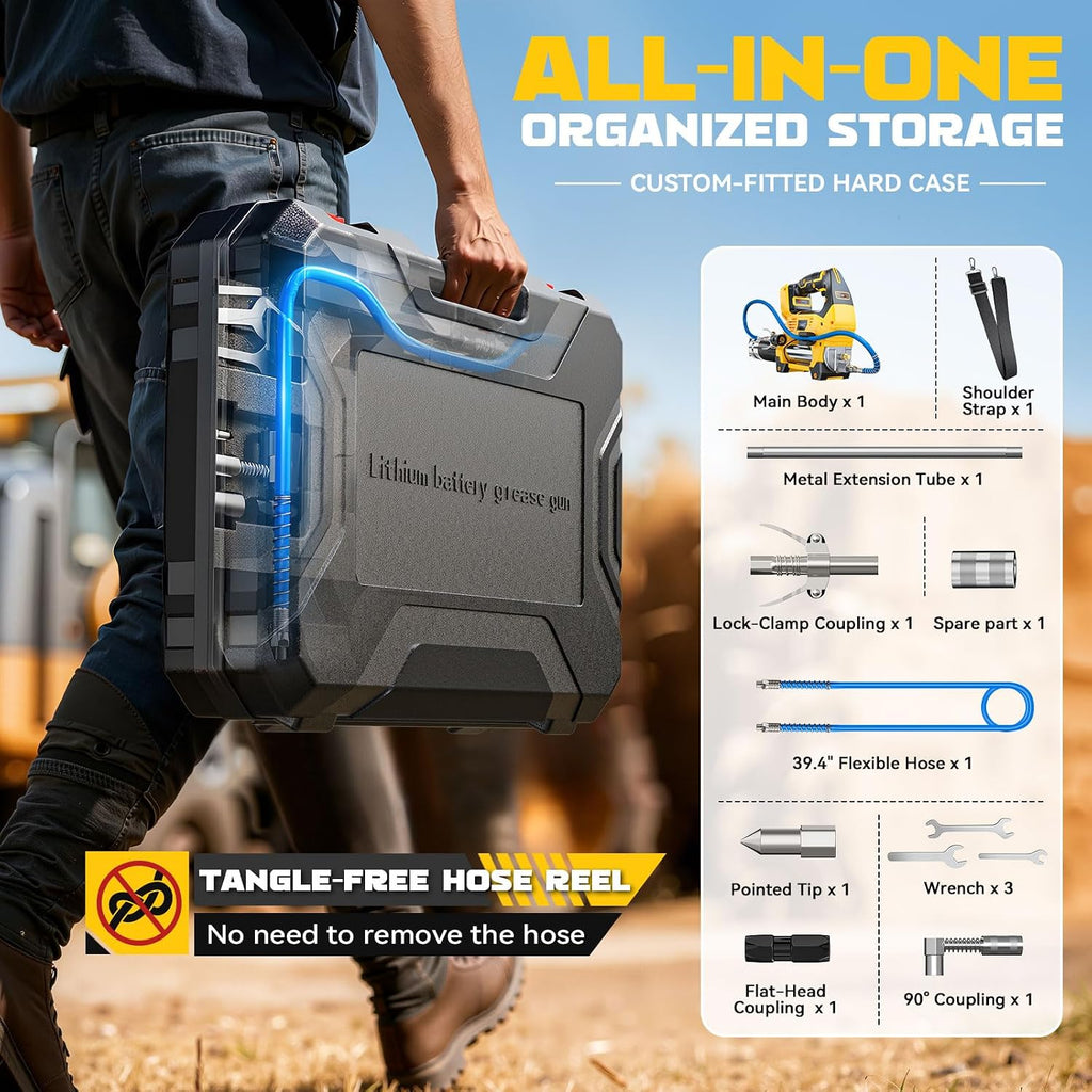 DIYtoolifz Cordless Grease Gun Compatible with DeWalt 20V Battery, 12000PSI High Pressure, 3-Speed&Brushless Motor, 9oz/min Max Flow, 2-in-1 for Cartridge/Bulk Grease, 39.4'Hose&4 Couplers(Tool Only)
