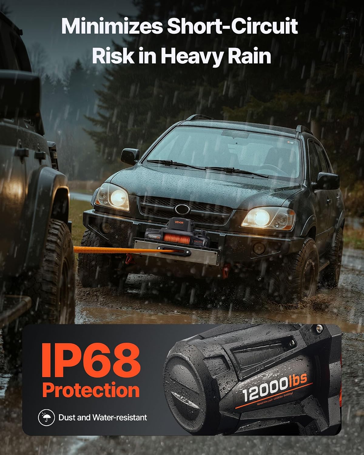 VEVOR Electric Winch, 12000 lbs Load Capacity, 12V DC Truck Winch with Φ3/8 in x 92 ft Synthetic Rope, Wireless & Wired Remote Control, IP68 Waterproof for Towing Off-Road SUV Jeep Trailer Boat