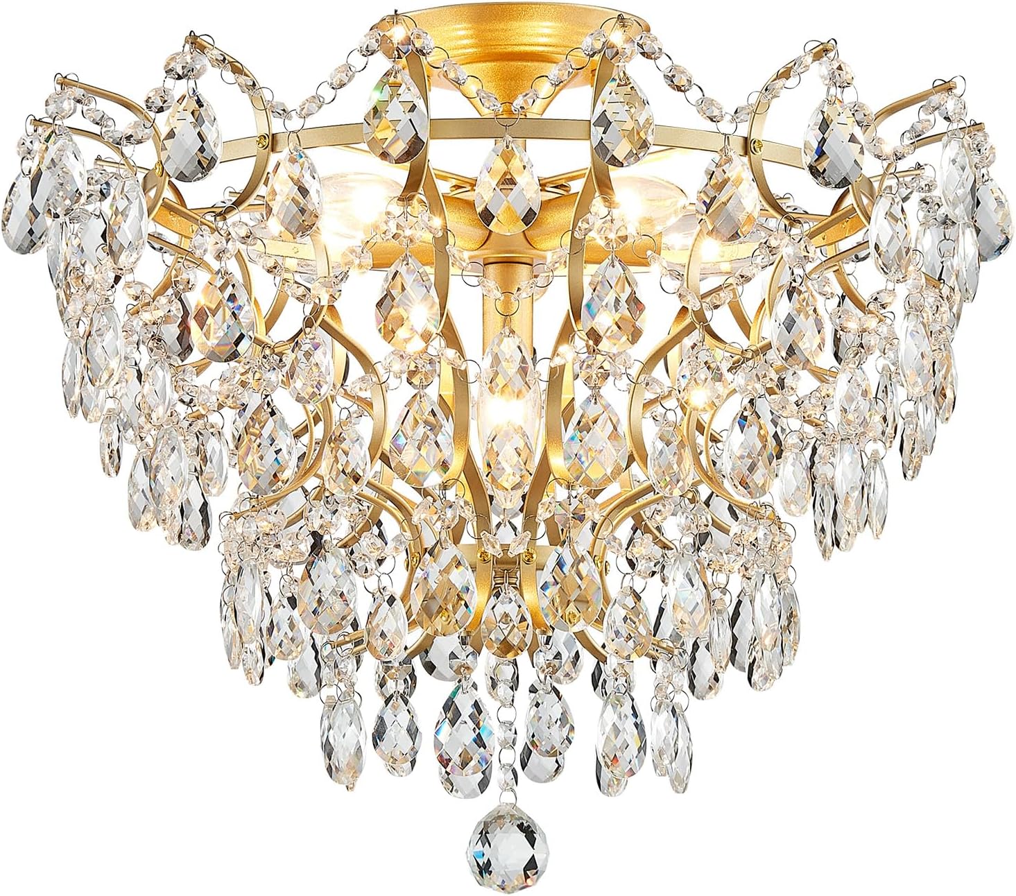 WUZUPS 6-Light Crystal Chandelier Ceiling Light Modern Lighting Fixture for Bedroom Hallway Bar Kitchen Bathroom, H 15.6' W 20.1', E12 Base, Gold