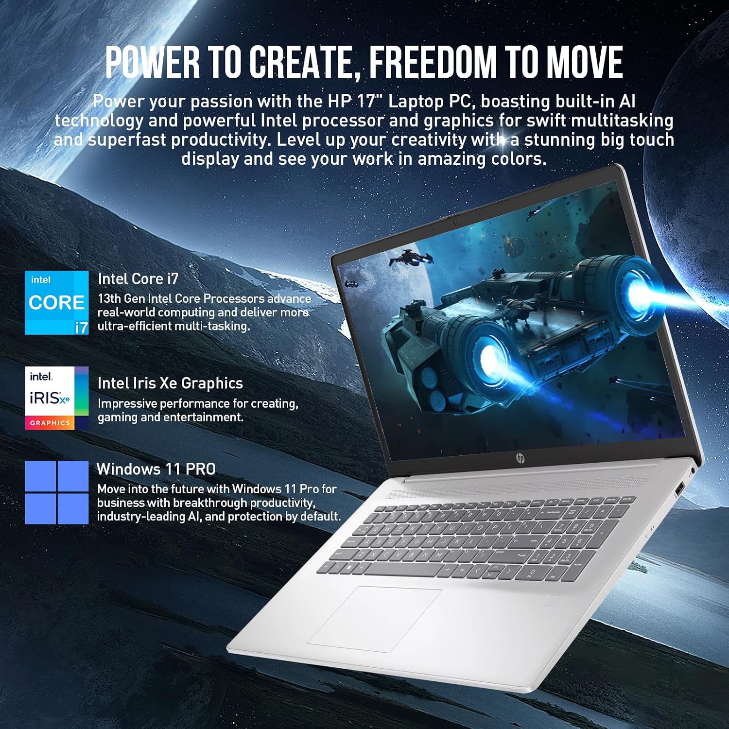 HP 17 Inch Laptop Touchscreen Computer, 17.3' HD+ Touch Screen Business Laptop PC, Intel Core i7,Windows 11 Pro|Backlit 10-Key|Fingerprint|32GB RAM 1TB SSD