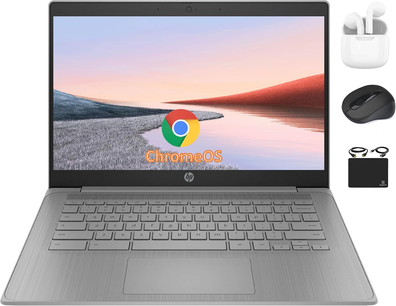 HP Chromebook 14' HD Flagship Laptop for Student Business, Quad-Core Celeron N4120 Processor, 4GB RAM, 192GB Storage (64GB eMMC + 128GB Card), Webcam, WiFi, Long Battery, Chrome OS+HubxcelAccessory