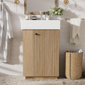 21.6-inch Bathroom Vanity with Reversible Sink, Free-Standing Single Storage Cabinet with One Right Door and Side Open Shelf, Vanity with Ceramic Basin for Bathroom (Dark Grey)