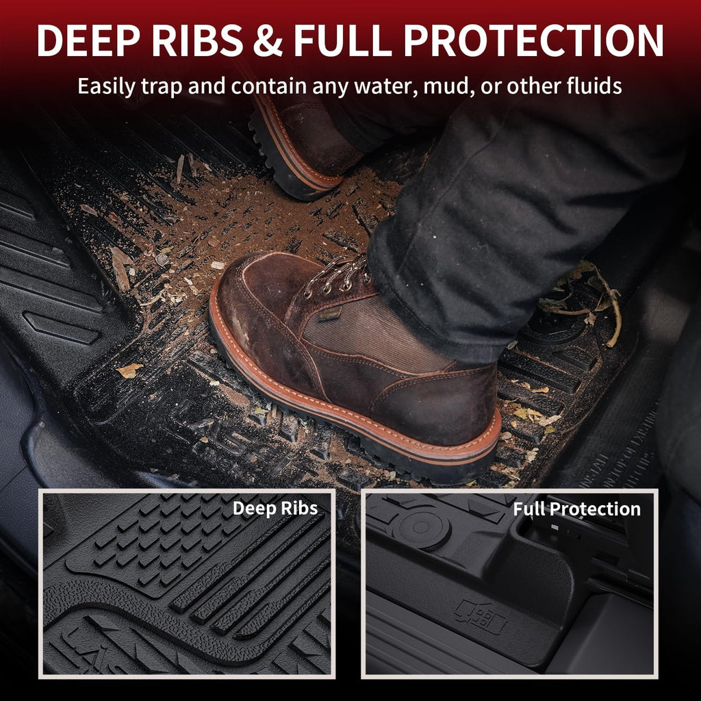 LASFIT Floor Mats 2025 2026 for Ram 1500 Crew Cab Without Rear Under-Seat Factory Storage Bucket Seat (Not for Quad Cab), All Weather TPE Custom Fit Car Mats Floor Liners 1st & 2nd Row, Black