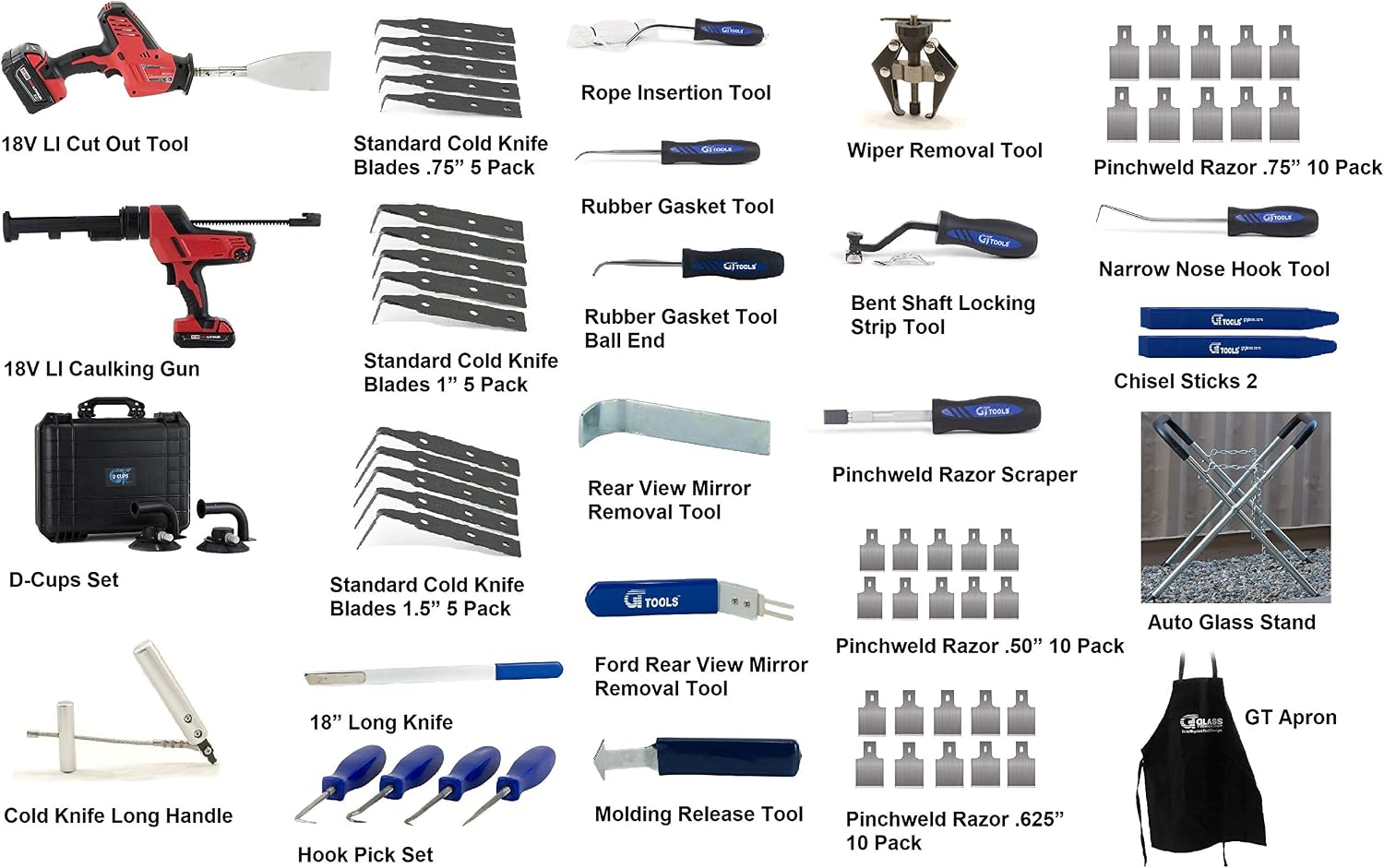 Complete Windshield Removal Tool Kit by GT Tools - Includes Standard and Specialty Tools for Easy Windshield Removal, Milwaukee Edition 18V caulking Gun