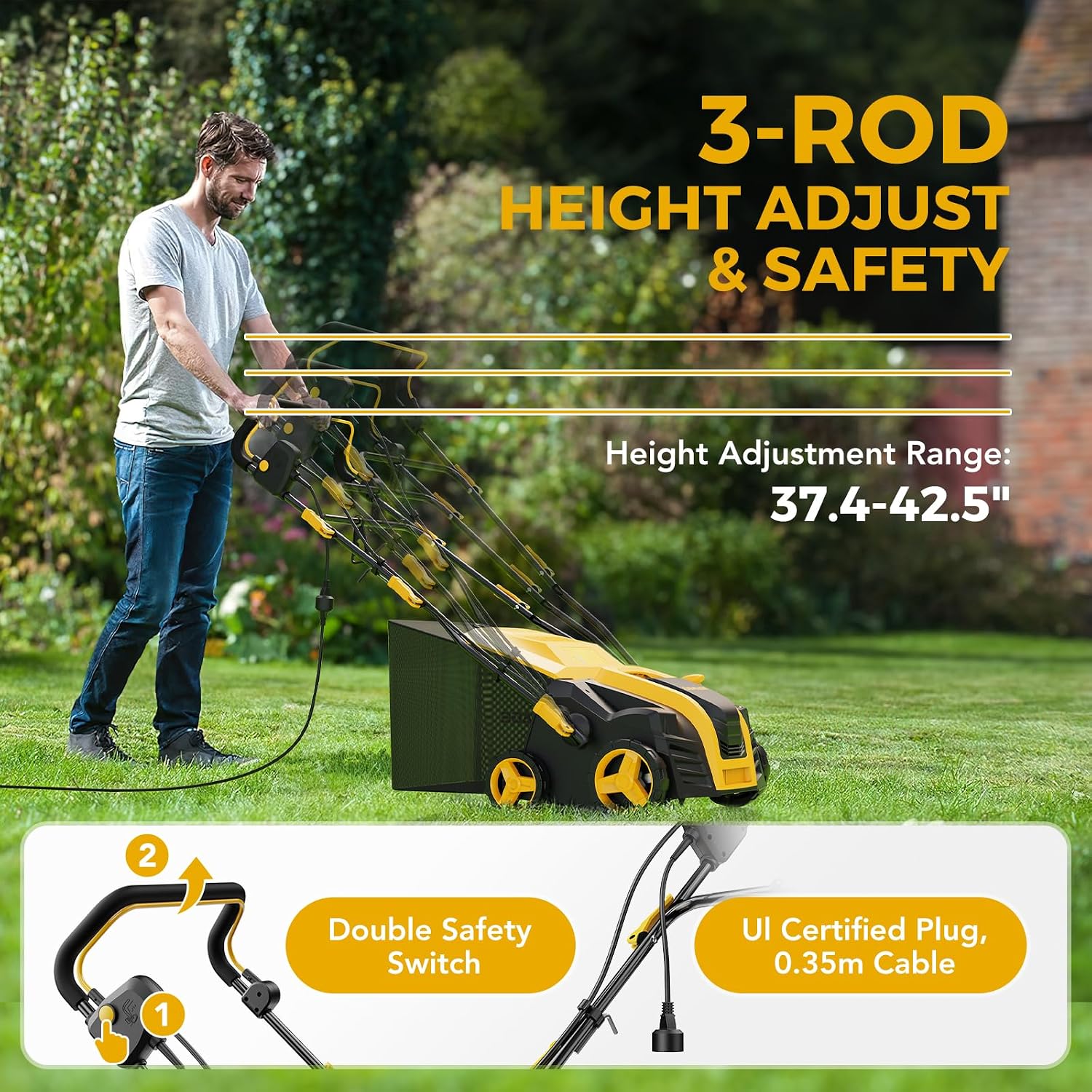 EVEAGE 16-Inch 15 Amp Electric Corded Dethatcher & Scarifier, 5-Position Depth Adjustment, 14.5gal Collection Bag, Increases Lawn Health, EDS16S-A
