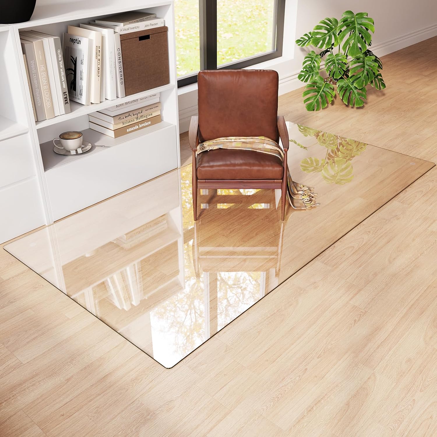 Tempered Glass Chair Mat 80'x40' – Ultra-Clear Office Chair Mat for Hardwood Floors & Low-Pile Carpets – Heavy-Duty 0.2' Scratch-Resistant Surface with Non-Slip Pads – Supports 1,000 lbs