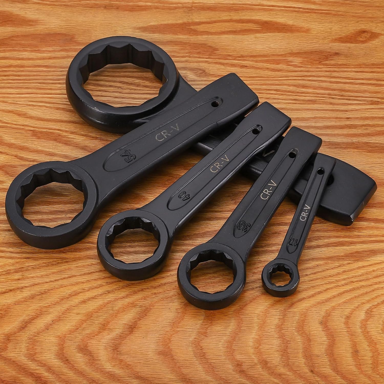 HARFINGTON Box End Striking Ring Wrench 115mm Metric CR-V Steel 12-Point Flat Strike Wrench Baking Paint Single Head Spanner Hand Tool for Mechanical Automotive Repair