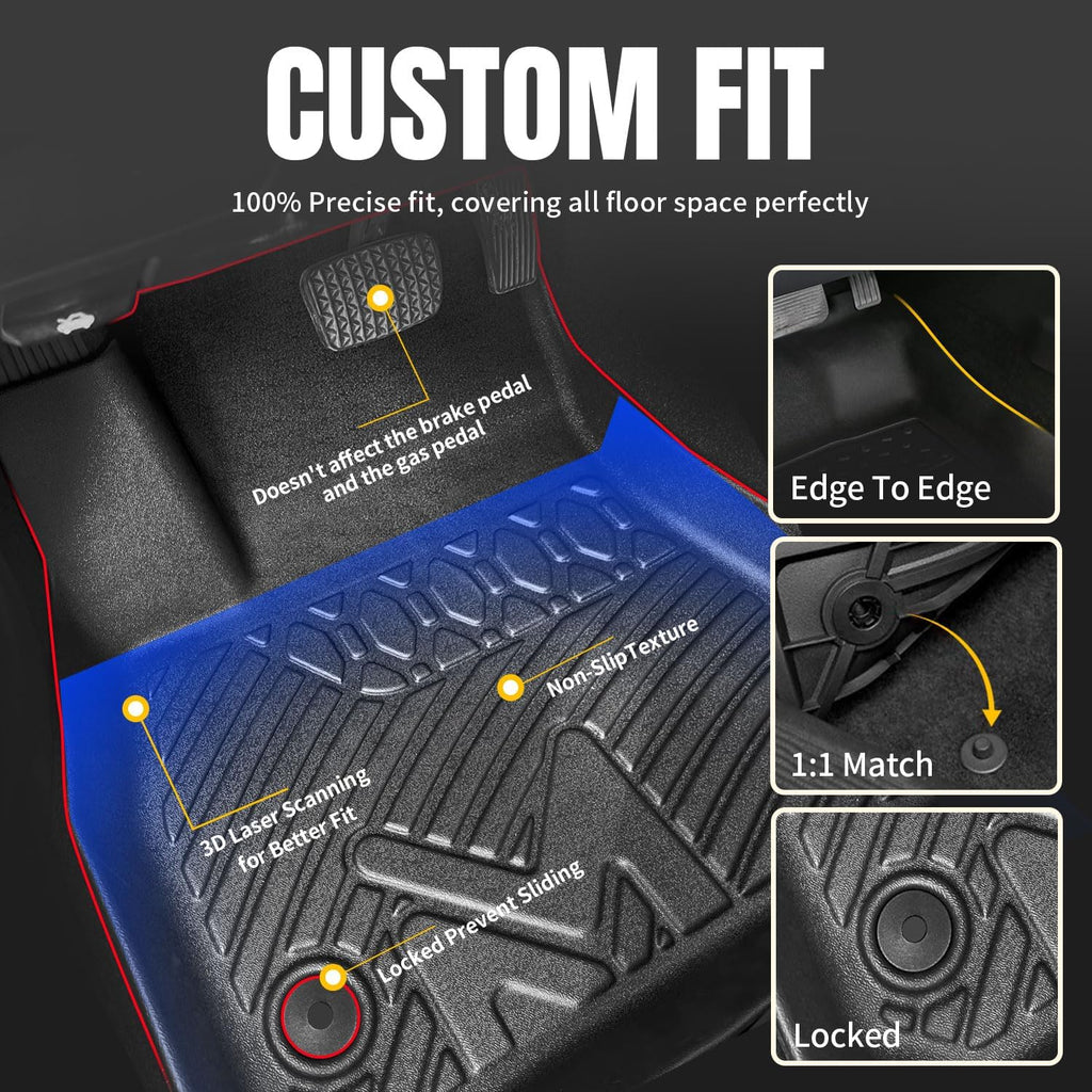 TPE Automotive Floor Mats & Cargo Liner Custom for 2021-2025 Chevy Suburban 8 Seats, All Weather Cover Protection Waterproof Black Liner Front & Rear Row Full Set Car Mats for 21-25 GMC Yukon XL, 5PCS