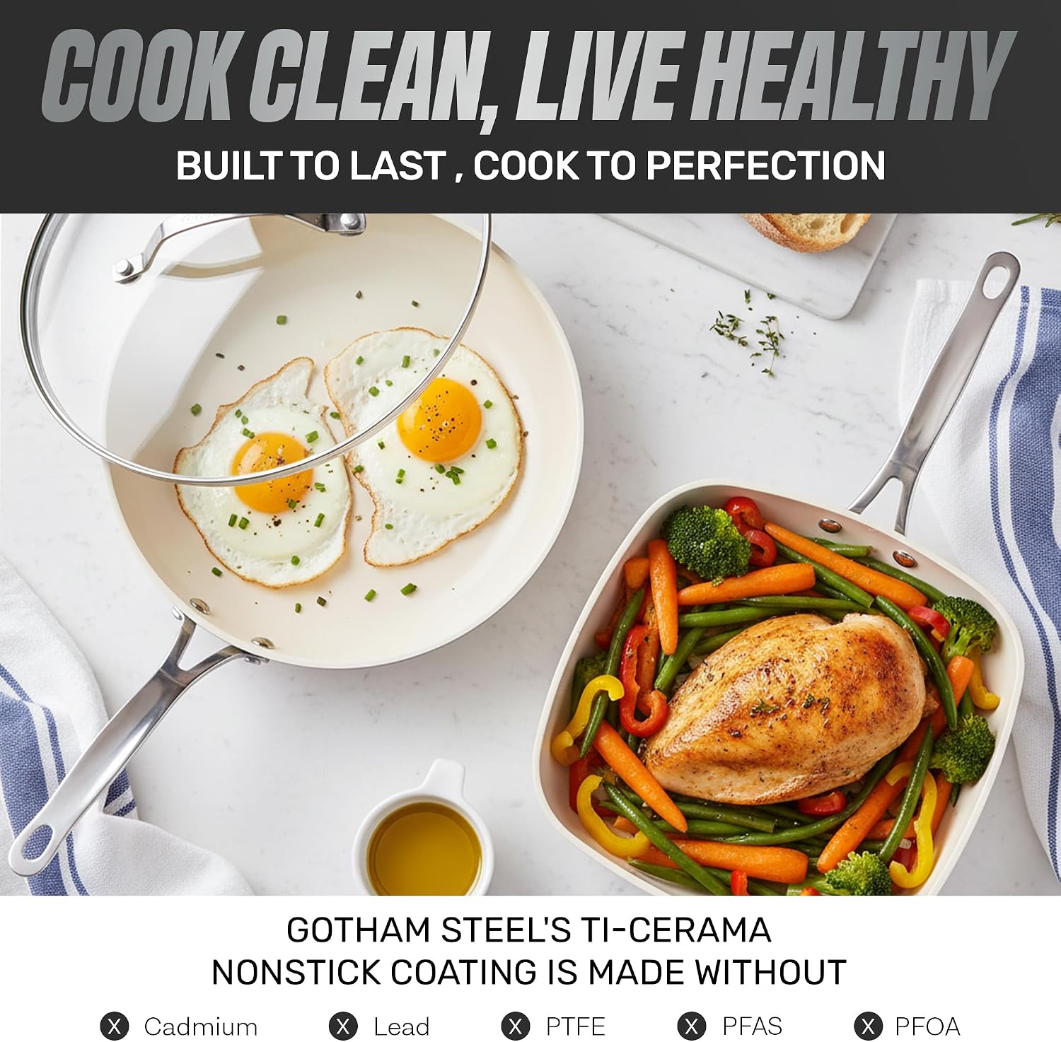 GOTHAM STEEL 20 Pc Ceramic Cookware Set Nonstick, Ceramic Pots and Pans Set Non Stick for Kitchen with Bakeware, Cooking Utensils & Steamer, Non Toxic PFOA PFOS Free, Oven & Dishwasher Safe