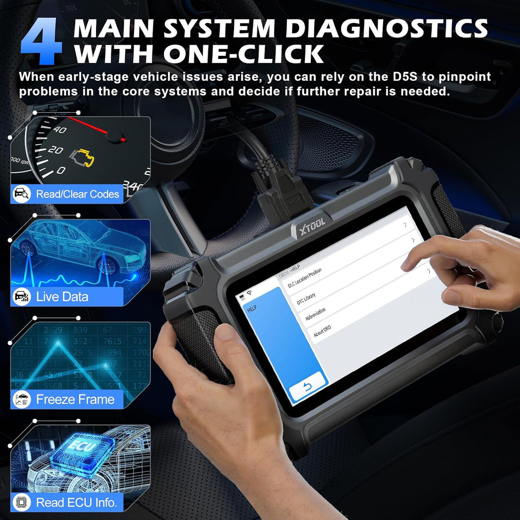 XTOOL D5 OBD2 Scanner Car Code Reader, Engine ABS SRS Transmission Diagnostic Scan Tool with 10 Resets, EPB Service, ABS Bleed, Throttle Relearn, Clear Check Engine Light, Free Update