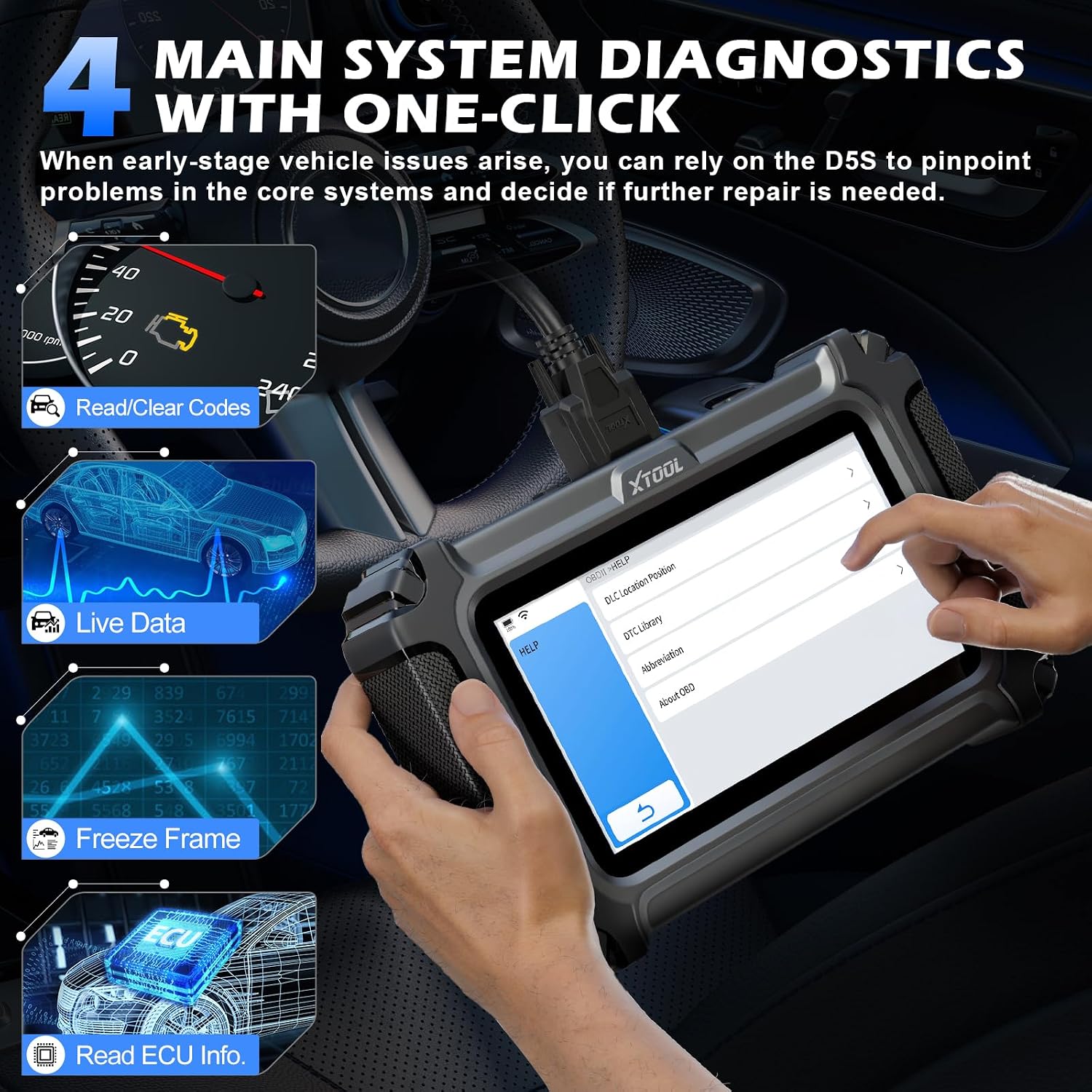 XTOOL D5 OBD2 Scanner Car Code Reader, Engine ABS SRS Transmission Diagnostic Scan Tool with 10 Resets, EPB Service, ABS Bleed, Throttle Relearn, Clear Check Engine Light, Free Update