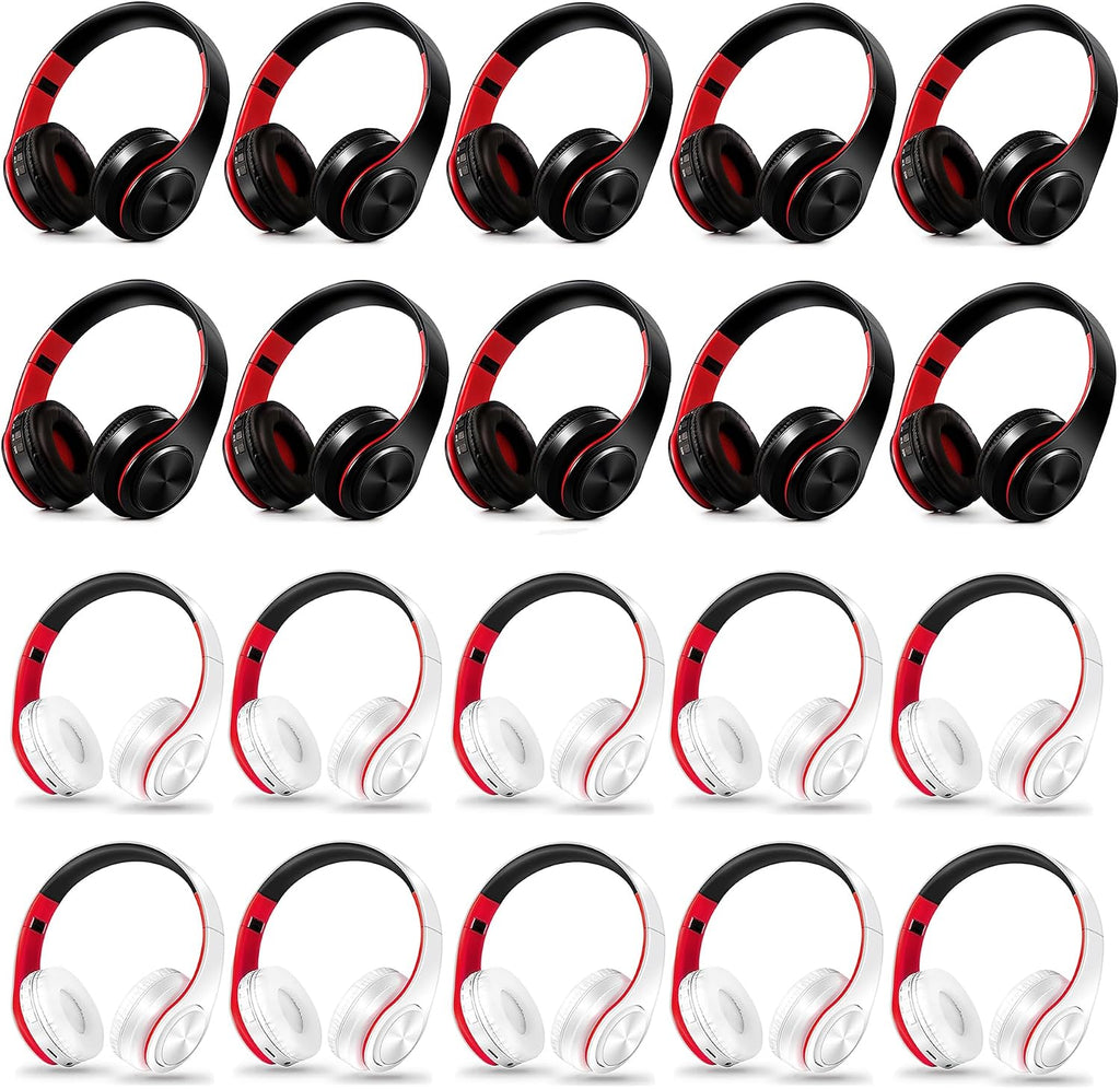 Bluetooth Headphones, Chat- Comfortable Over Ear Stereo Headphsets with Mic, Soft Earmuffs/Foldable/SD/TF, 20H Playtime, Great for Music/OFC/Tour/Gym/Game (20pcs red Colors)
