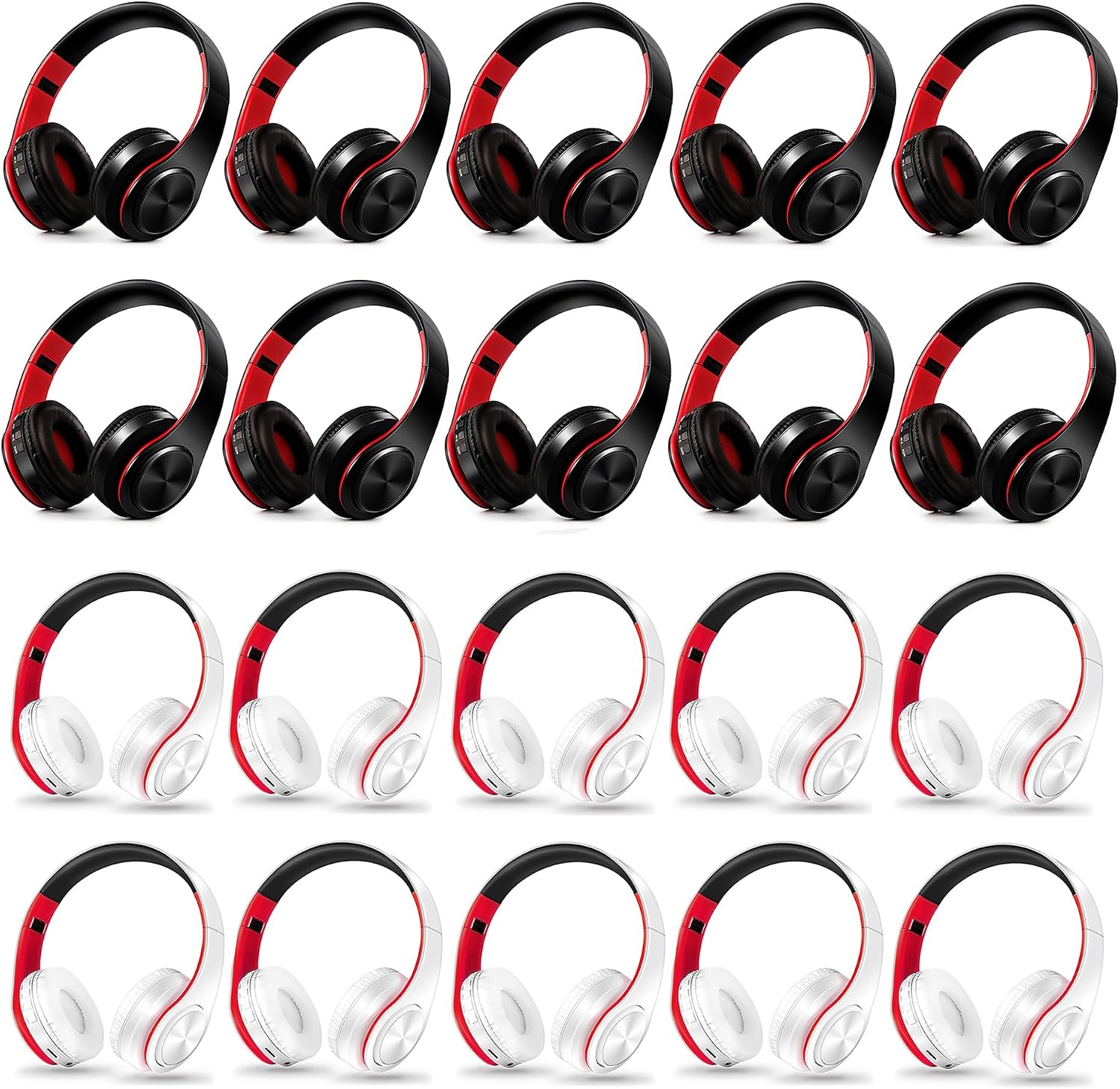 Bluetooth Headphones, Chat- Comfortable Over Ear Stereo Headphsets with Mic, Soft Earmuffs/Foldable/SD/TF, 20H Playtime, Great for Music/OFC/Tour/Gym/Game (20pcs red Colors)