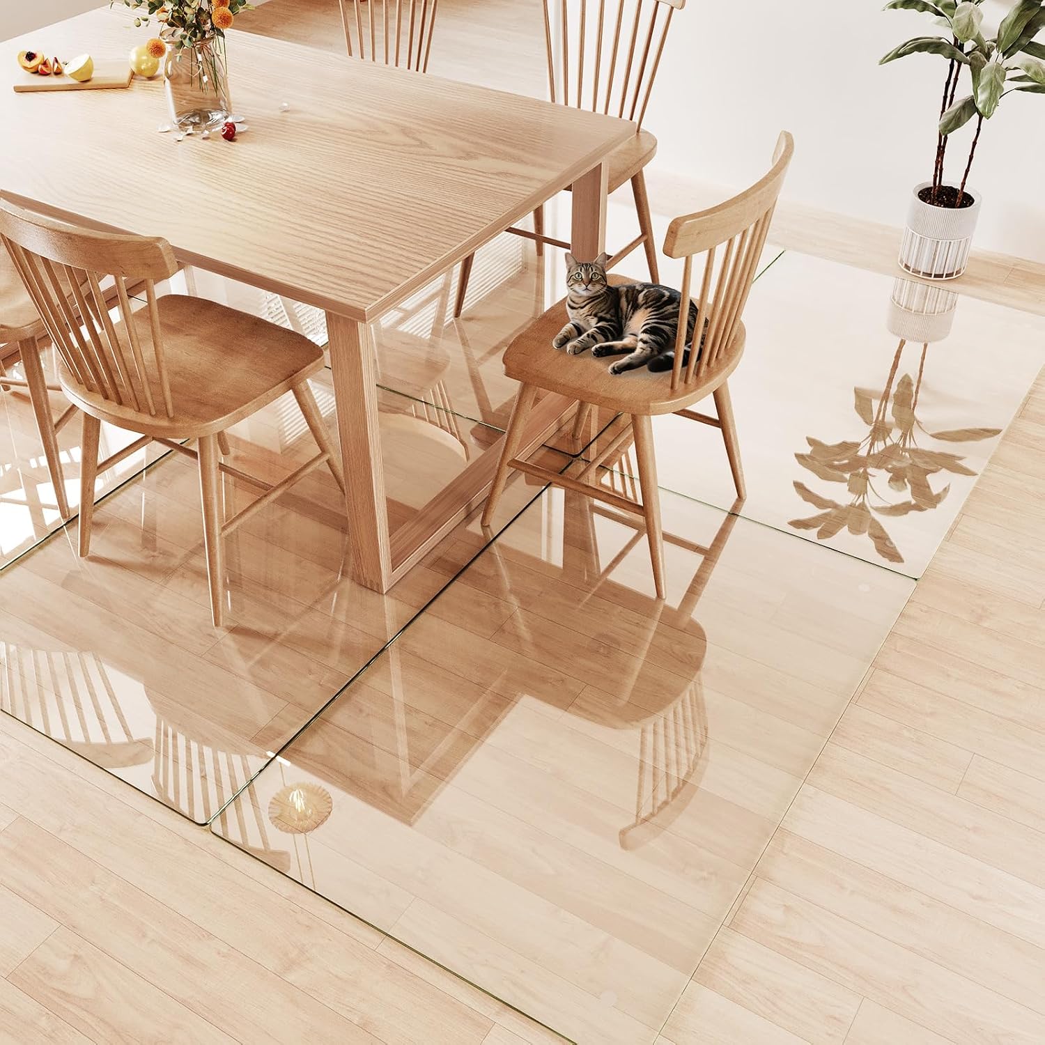 Tempered Glass Chair Mat 55'x36' – Ultra-Clear Office Chair Mat for Hardwood Floors & Low-Pile Carpets – Heavy-Duty 0.2' Scratch-Resistant Surface with Non-Slip Pads – Supports 1,000 lbs