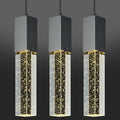 Modern Crystal Pendant Lights - Dimmable LED 4500K Black Hanging Light Fixture for Kitchen Island & Bedroom, Mini Bubble Design, 3 Pack