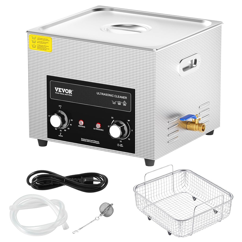 VEVOR 15L Sonic Cleaner with Heater Timer & Basket, Professional Digital Sonic Cavitation Machine, 360W Cleaning Machine for Lab Tools, Metal Parts, Carburetor, Brass, Auto Parts, Engine Parts