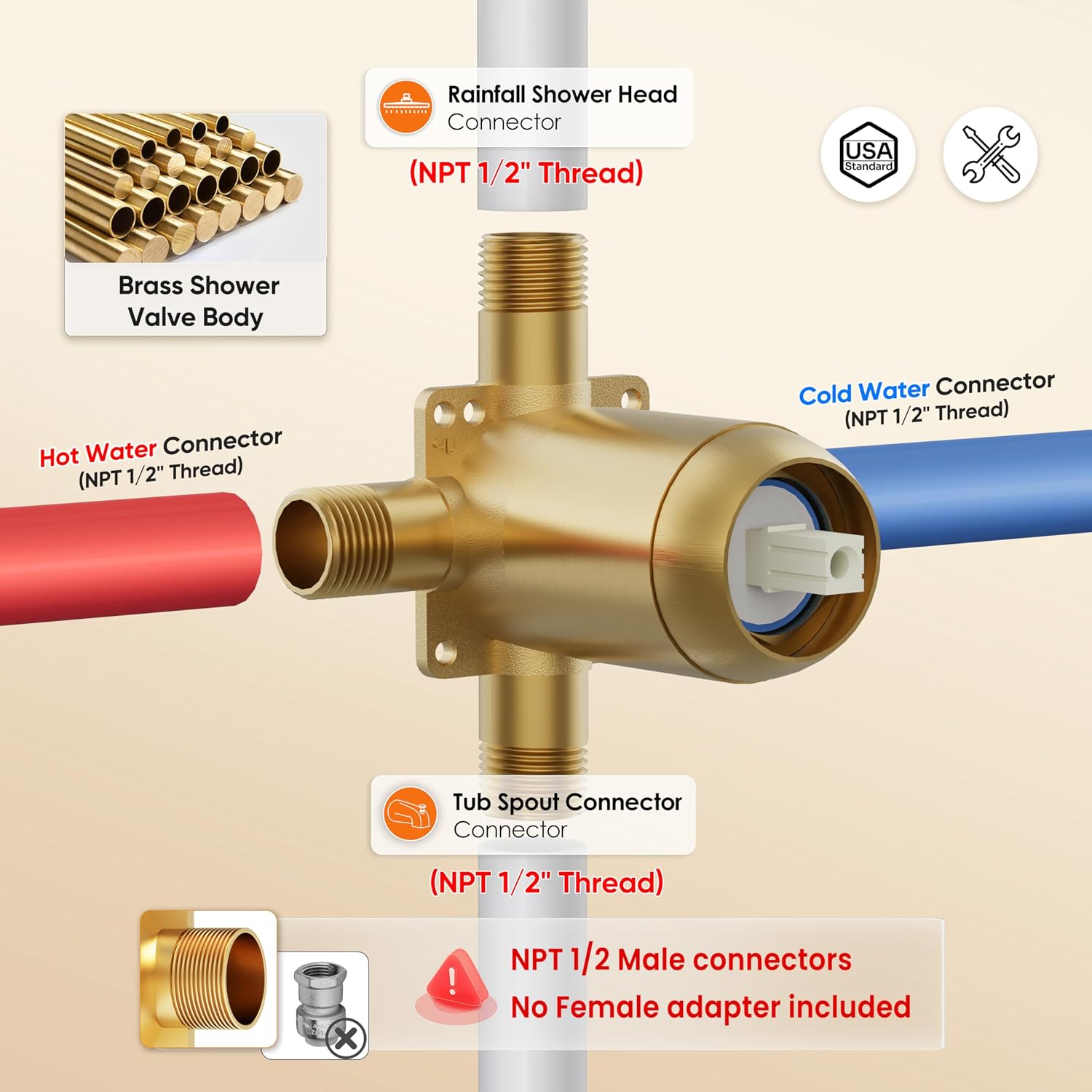 Tub Shower Faucet, Gold Shower Faucet Set with 6-Inch All-Metal Rainfall Showerhead and Bathtub Spout, Single-Handle Tub Shower-Trim Kit Included Valve, Brushed Gold