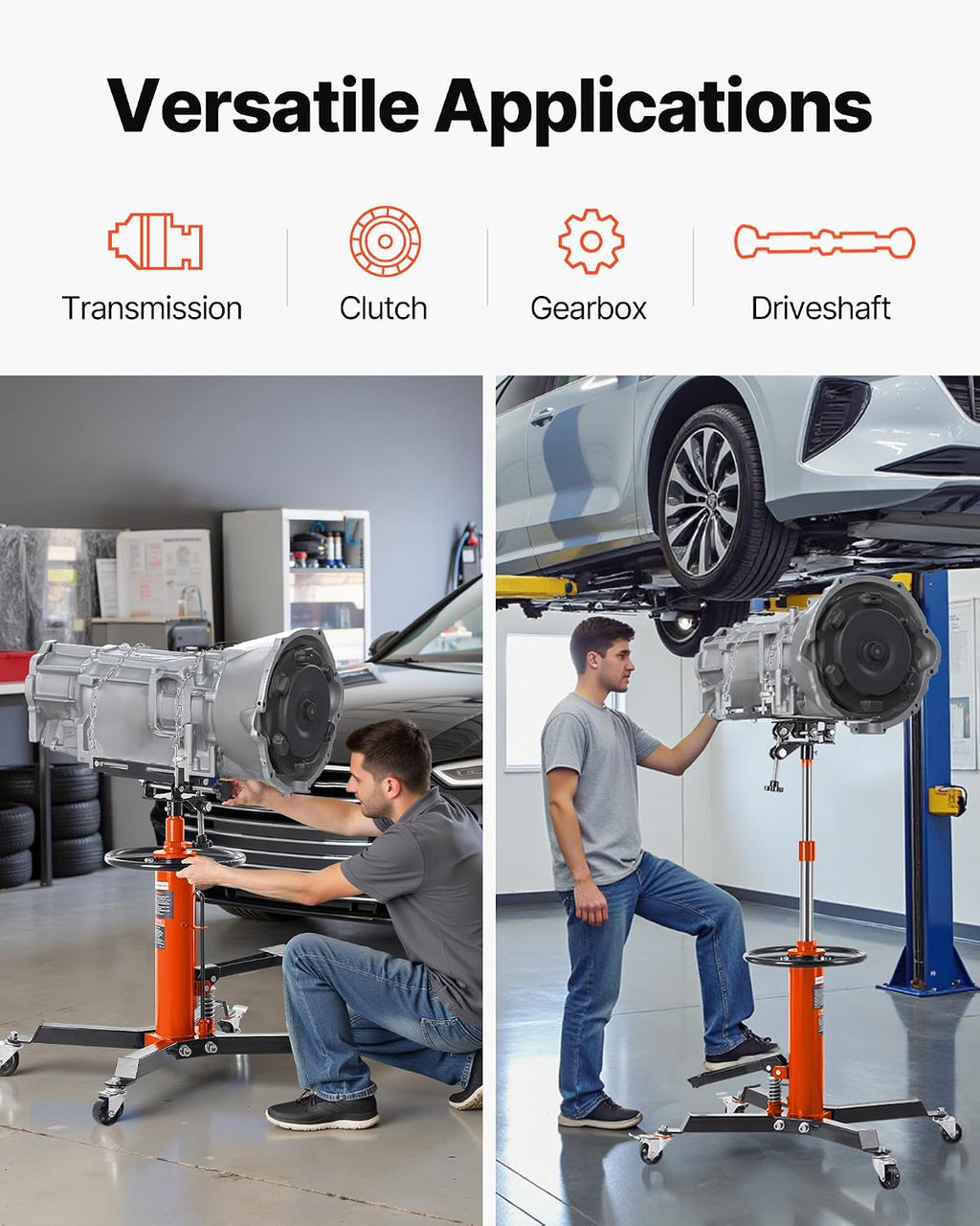 VEVOR Transmission Jack, 1322 LBS Hydraulic Telescoping Transmission Jack, 32'-67' High Lift Transmission Jack Stand with Foot Pedal, 360° Swivel Wheel