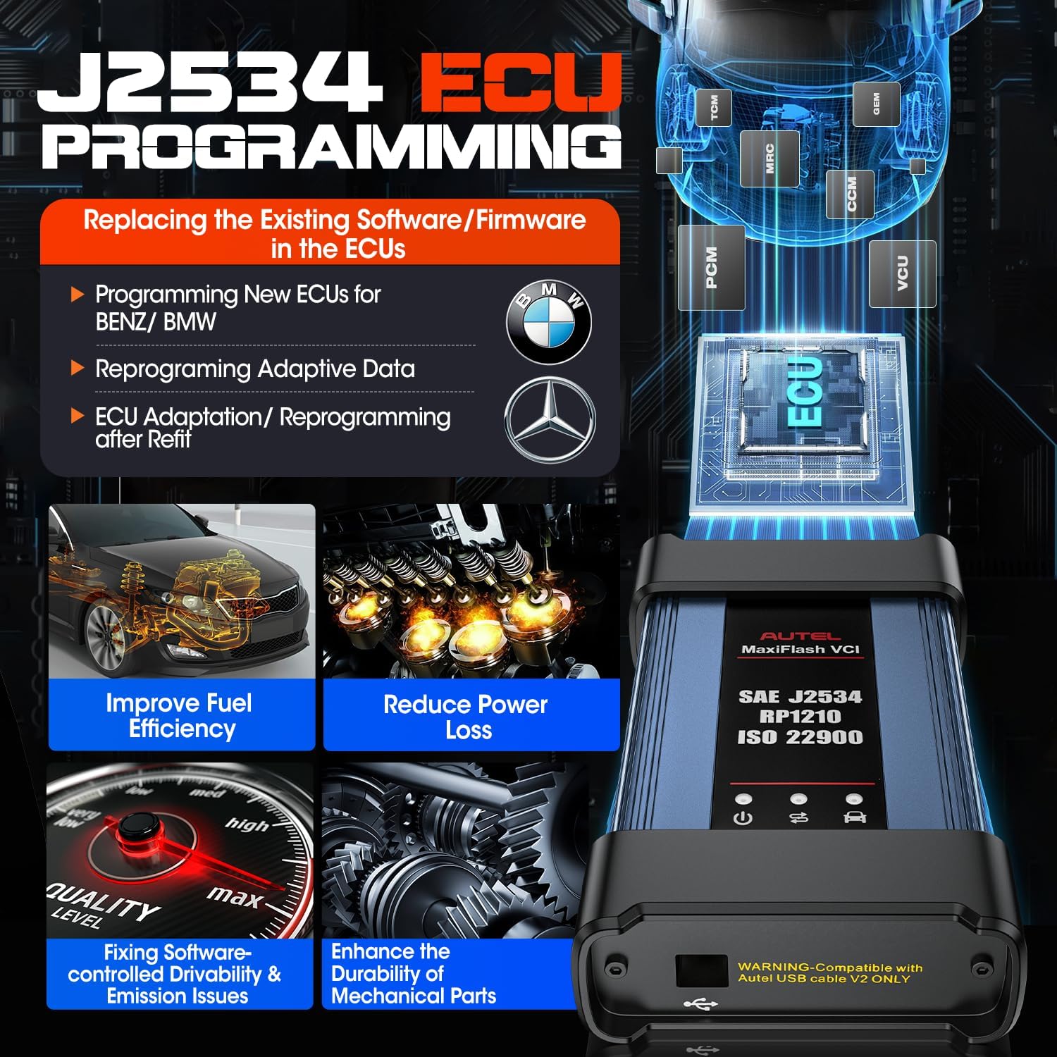 Autel J2534 Pass-Thru Programmer, 2026 MaxiFlash Jbox VCI OEM Programming Diagnostic Tool 2.0V of MaxiFlash Elite, SAE J-2534 CAN FD DoIP D-PDU RP1210, Work with OE Tools & MaxiSYS Elite II PRO MS919