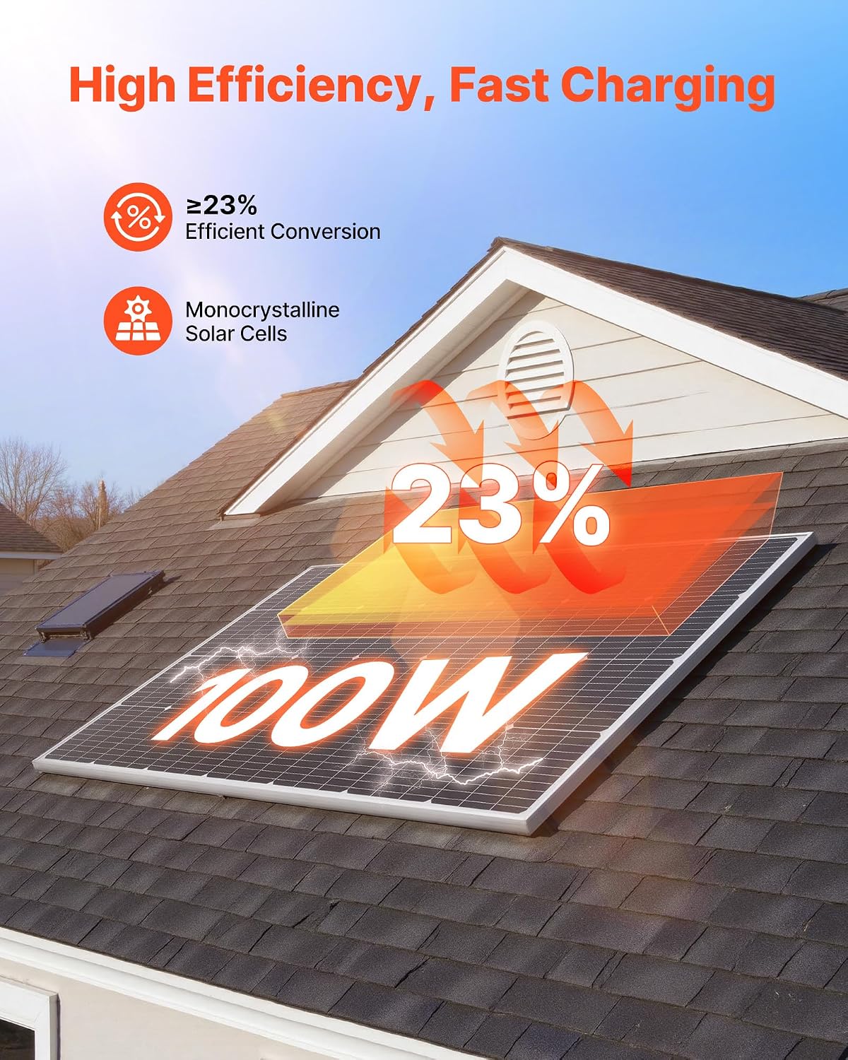 VEVOR 4PCS 100W Monocrystalline Solar Panels, 23% High-Efficiency Mono PV Module with Stable MC4 Output & Aluminum Frame, IP65 Waterproof Solar Panel for Car Boat RV Flat Rooftop Off-Grid Applications