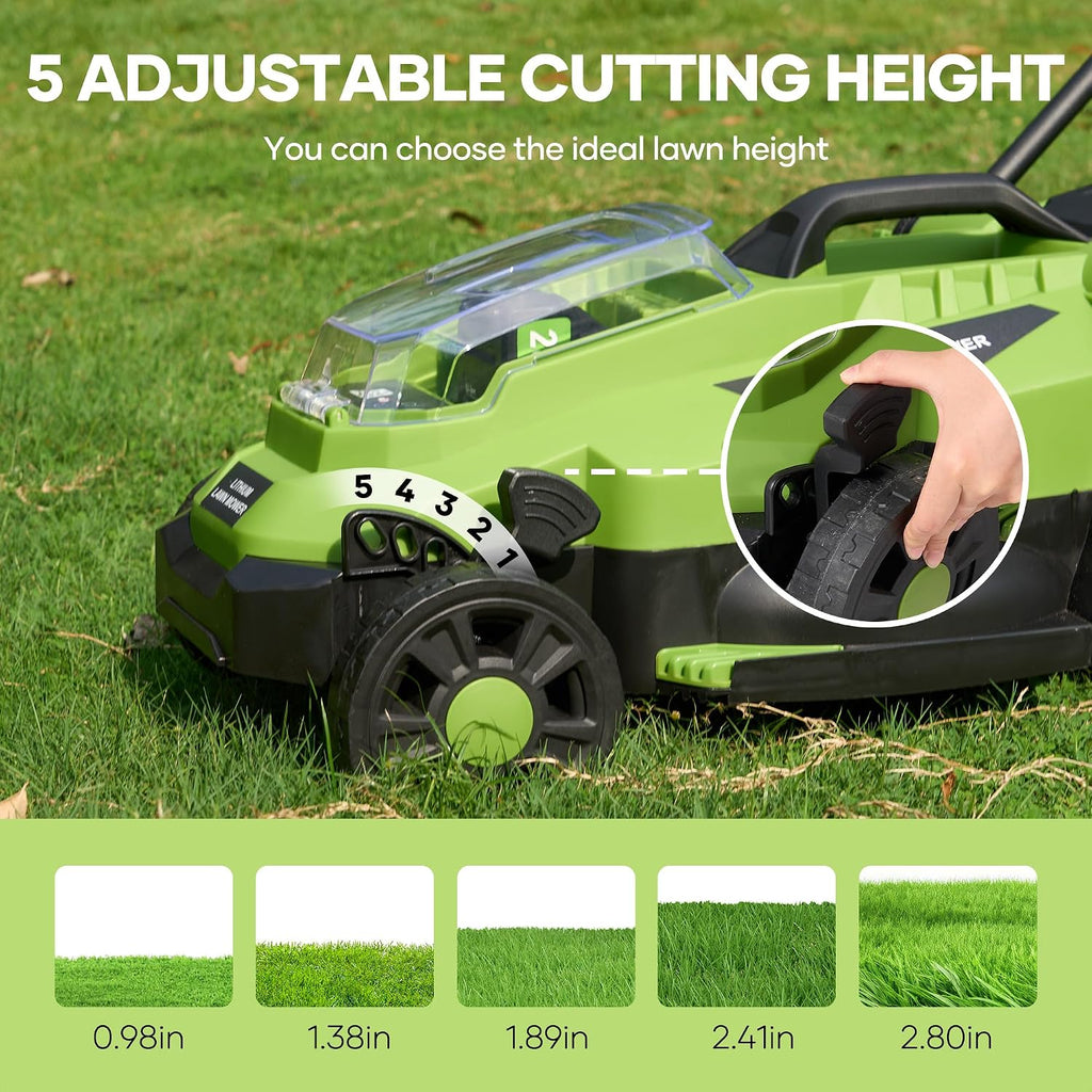 20V Brushless Lawn Mower Cordless,13Inch Electric Lawn Mower with 4.0Ah Battery & Fast Charger, 5 Position Height Adjustment, 8 Gallon Grass Bag, Green