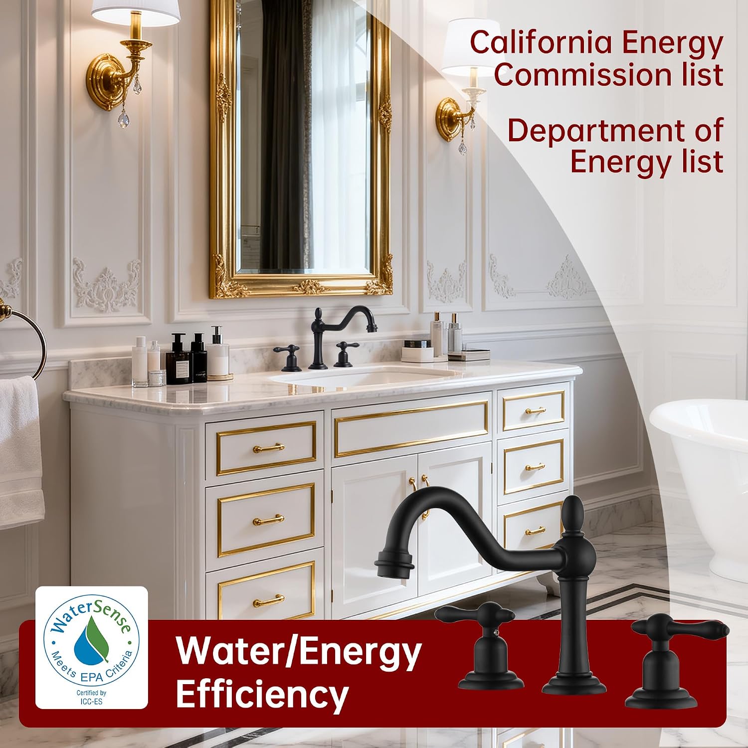 sumerain Matte Black 8 inch Widespread Bathroom Faucet, 2 Handles Vintage Basin Faucet with Swivel Spout