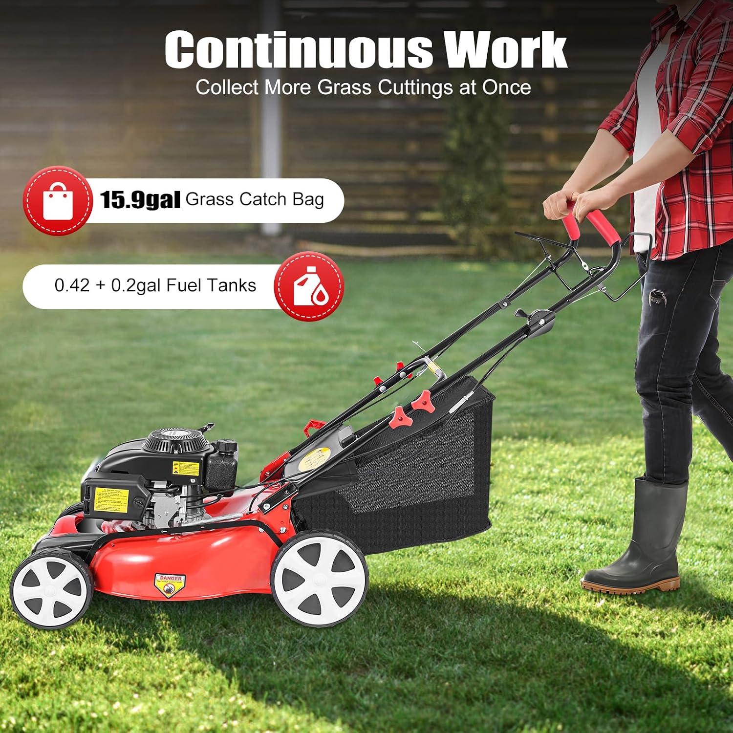 Self Propelled Gas Lawn Mower, 4-Stroke 140CC 5HP OHV Gasoline Lawn Mowers 3-in-1 Multifunctional Push Mowing Single Cylinder Mulching Lawnmower w/8 Gears Height Adjustments for Urban Gardens, Villas