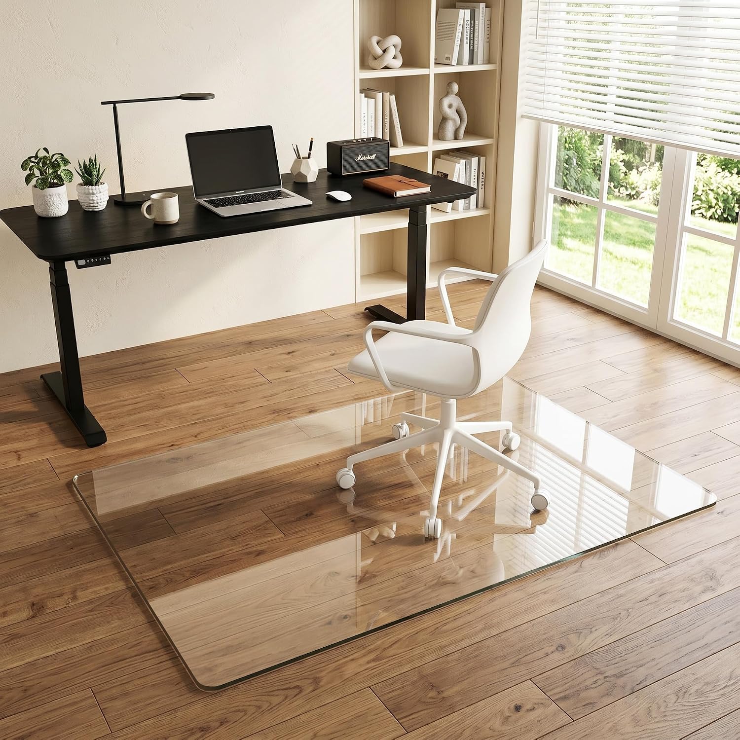 Tempered Glass Chair Mat for Hardwood Floor & Low Pile Carpet, 36' x 55' Heavy Duty Office Chair Mat with Non-Slip Pads, Scratch Resistant Floor Protector for Home Office