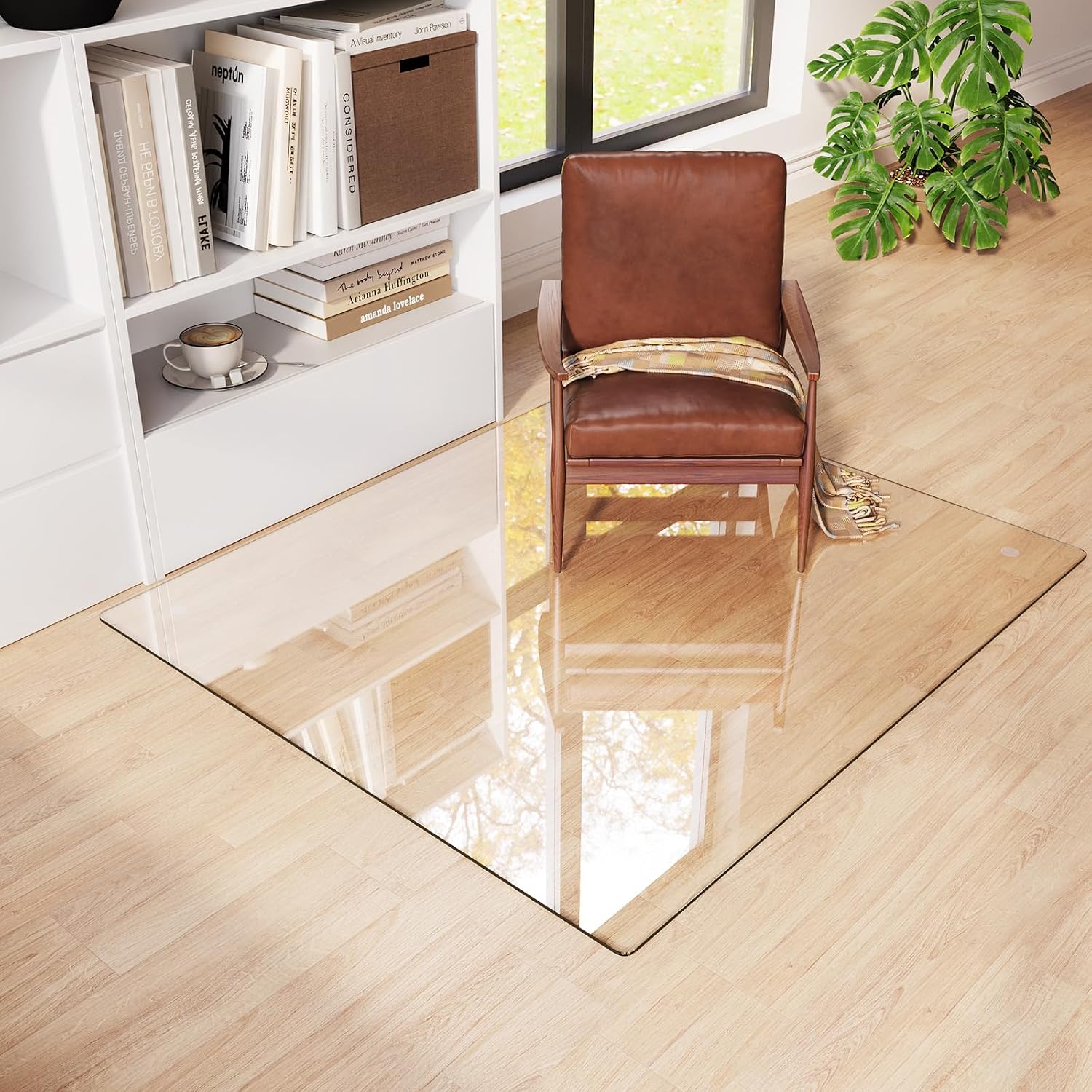 Tempered Glass Chair Mat 48'x42' – Ultra-Clear Office Chair Mat for Hardwood Floors & Low-Pile Carpets – Heavy-Duty 0.2' Scratch-Resistant Surface with Non-Slip Pads – Supports 1,000 lbs