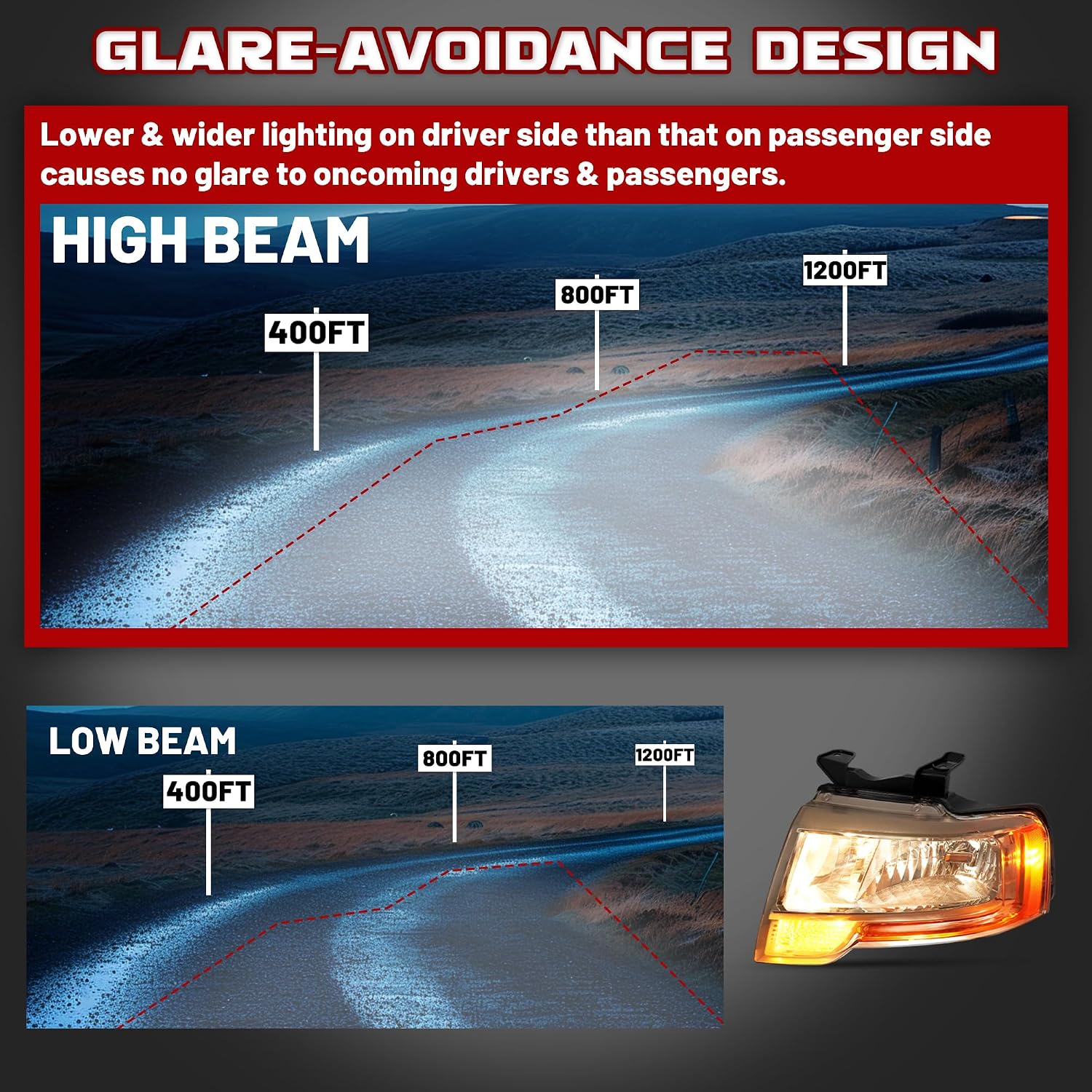HECASA Pair Headlight Assembly w/LED Indicator Compatible with 2015 2016 2017 Ford Expedition Headlamp w/Bulbs Driver & Passenger Side Clear Lens Chrome Housing Replacement for FO2503346 FO2502346
