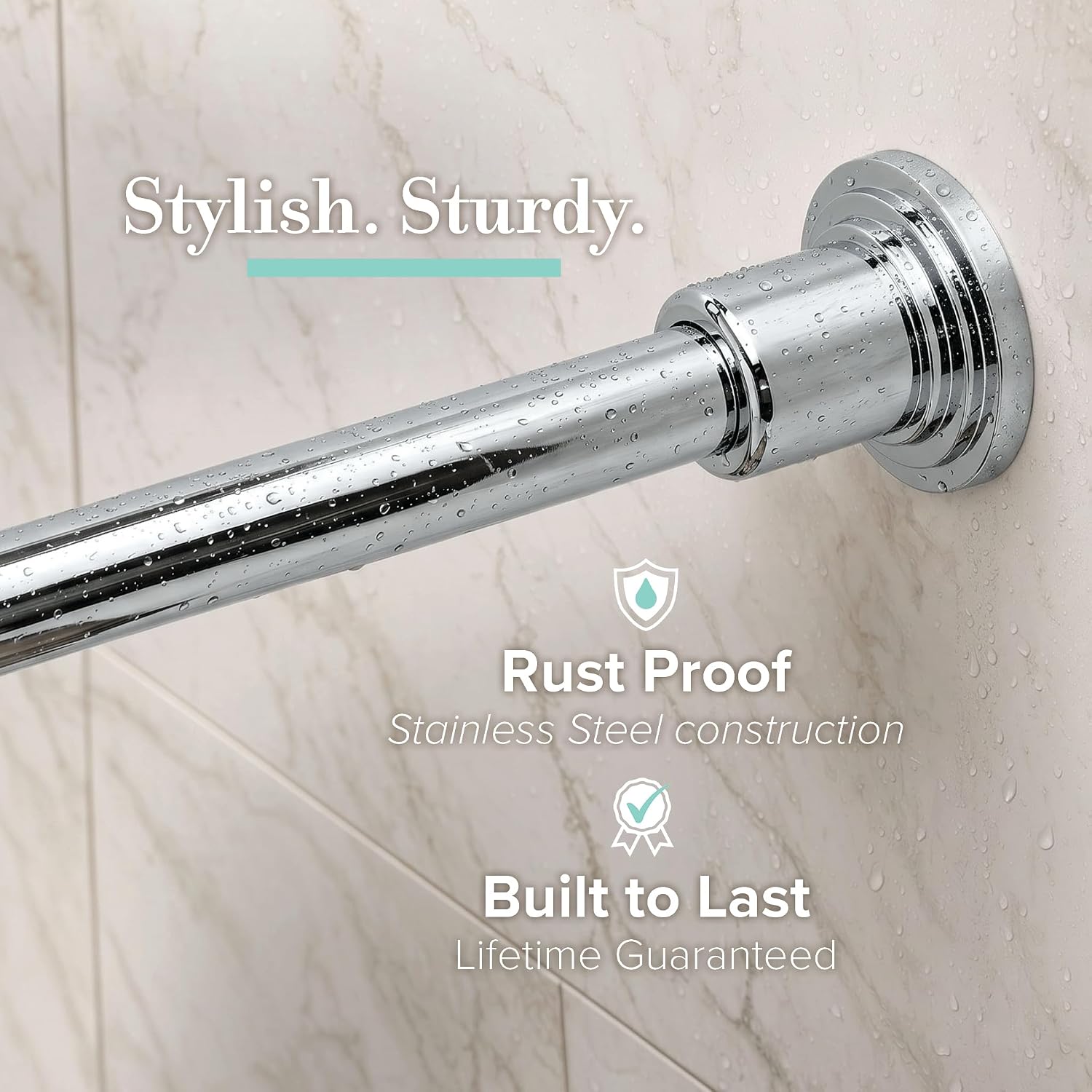 Gatco 819 Marina Shower Curtain Rod Set, 60 Inch, Solid Brass, Wall Mounted, Chrome