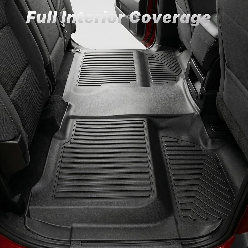 OEDRO Floor Mats Fit for 2014-2018 Silverado/Sierra 1500, 2015-2019 2500HD/3500HD Crew Cab, with 1st Row Bench Seat, Black TPE All-Weather Guard Includes 1st and 2nd Row: Full Set Liners