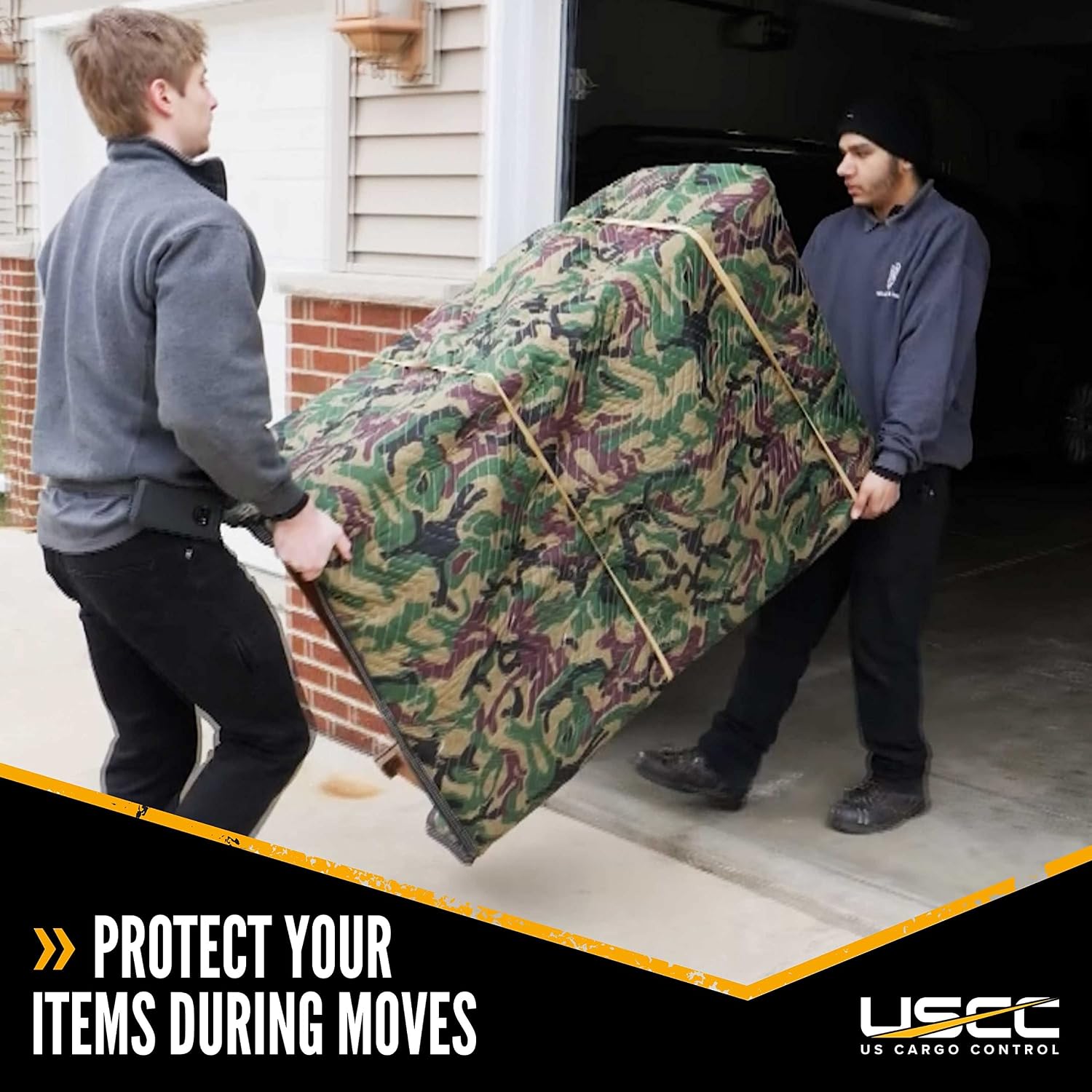 US Cargo Control 65 lb/dozen, 80'x72' Large Heavy Duty Moving Blanket, MBCAMO Camo, 4-pack