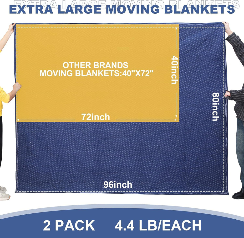 Peryiter 8 Pack 96'' x 80'' Extra Large Moving Blankets 4.4 lb Heavy Duty Moving Pads and Packing Blankets Thick Quilted Shipping Furniture Pads for Furniture Artwork Floor (Blue)