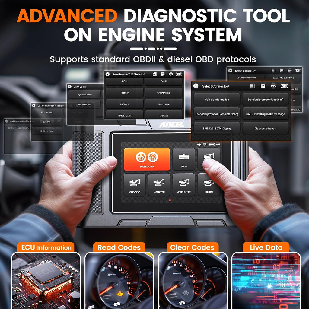 ANCEL HD3600 Heavy Equipment Diagnostic Tool with D-P-F Regen, Full System Heavy Duty Truck Scanner Machinery Scanner Diesel Code Reader Fit for Cummins, Caterpillar, John Deere, Komatsu, Yanmar&Case